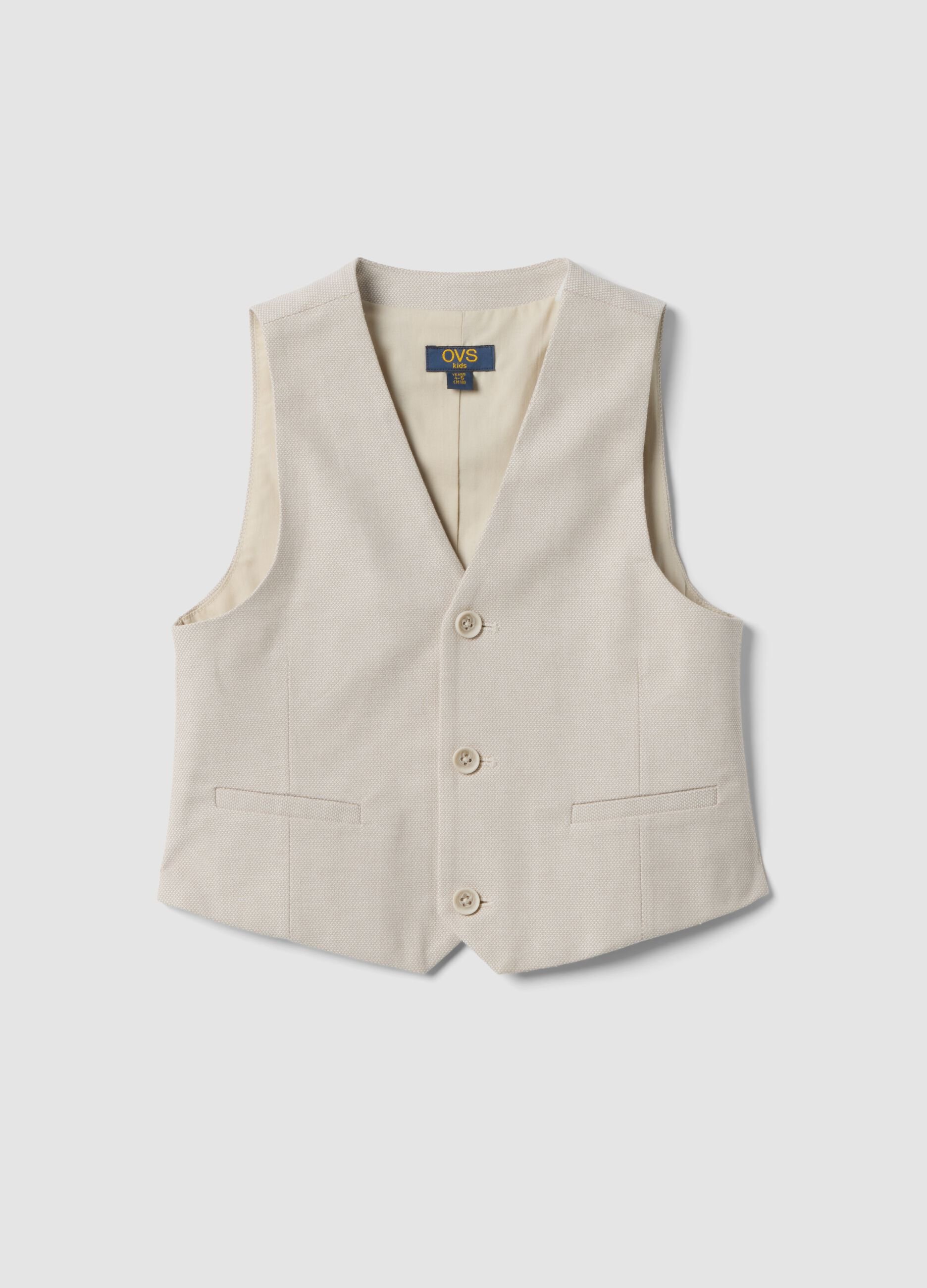 Beige tailored stretch-cotton waistcoat for boys, regular fit