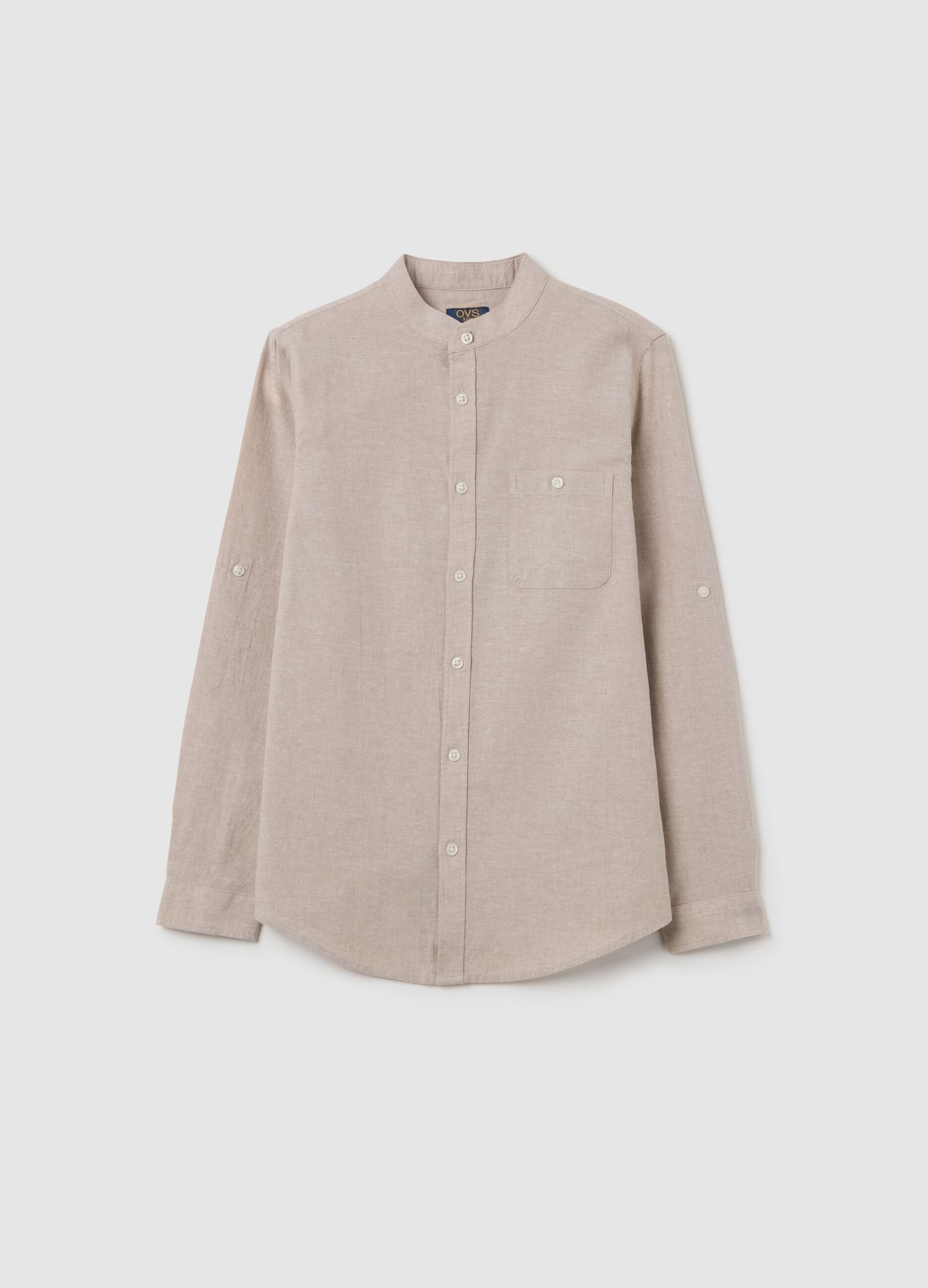 Beige Cotton and Linen Regular Shirt for Kids by OVS
