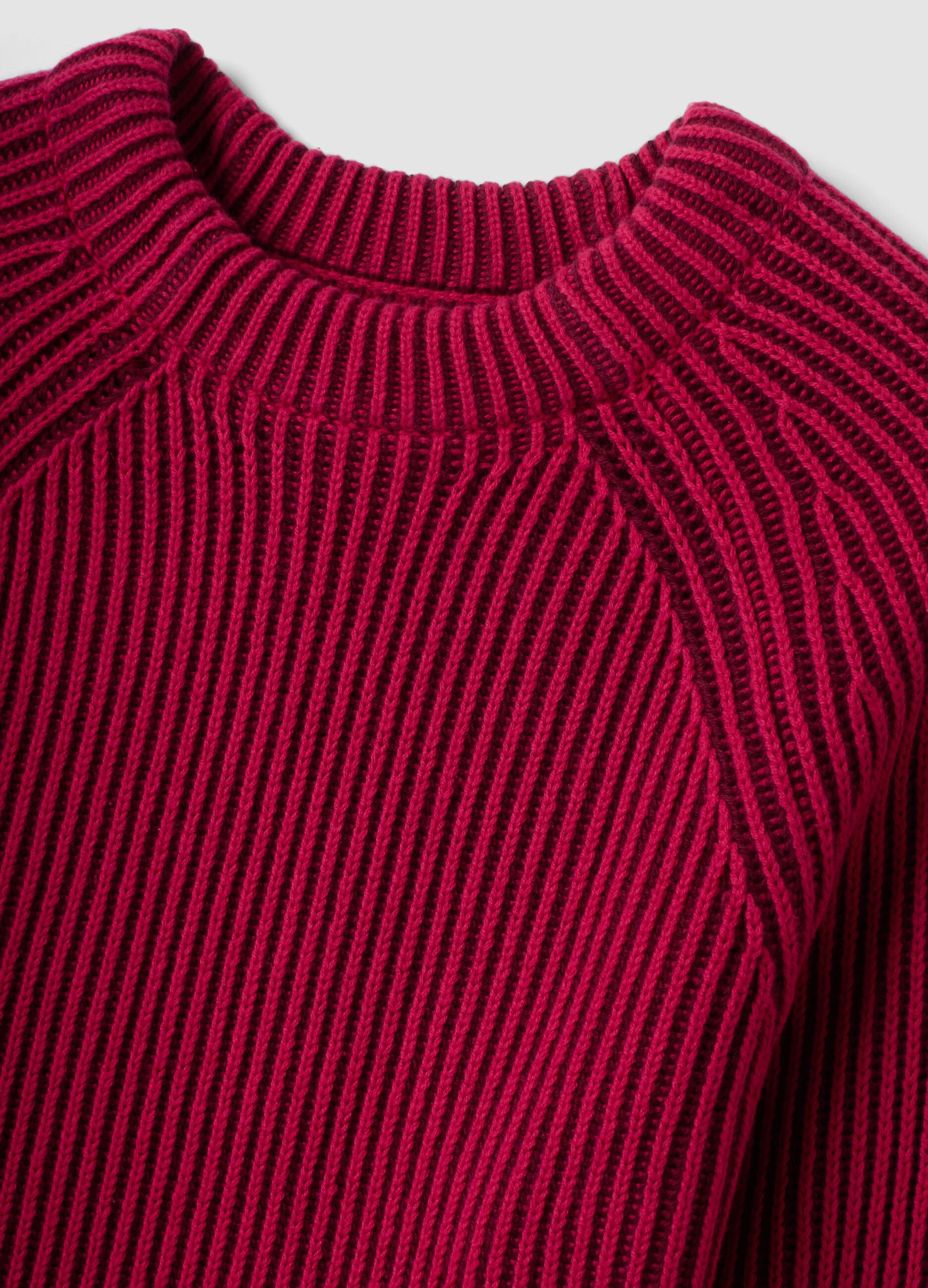 Multicolour pure cotton ribbed crew-neck jumper, regular fit