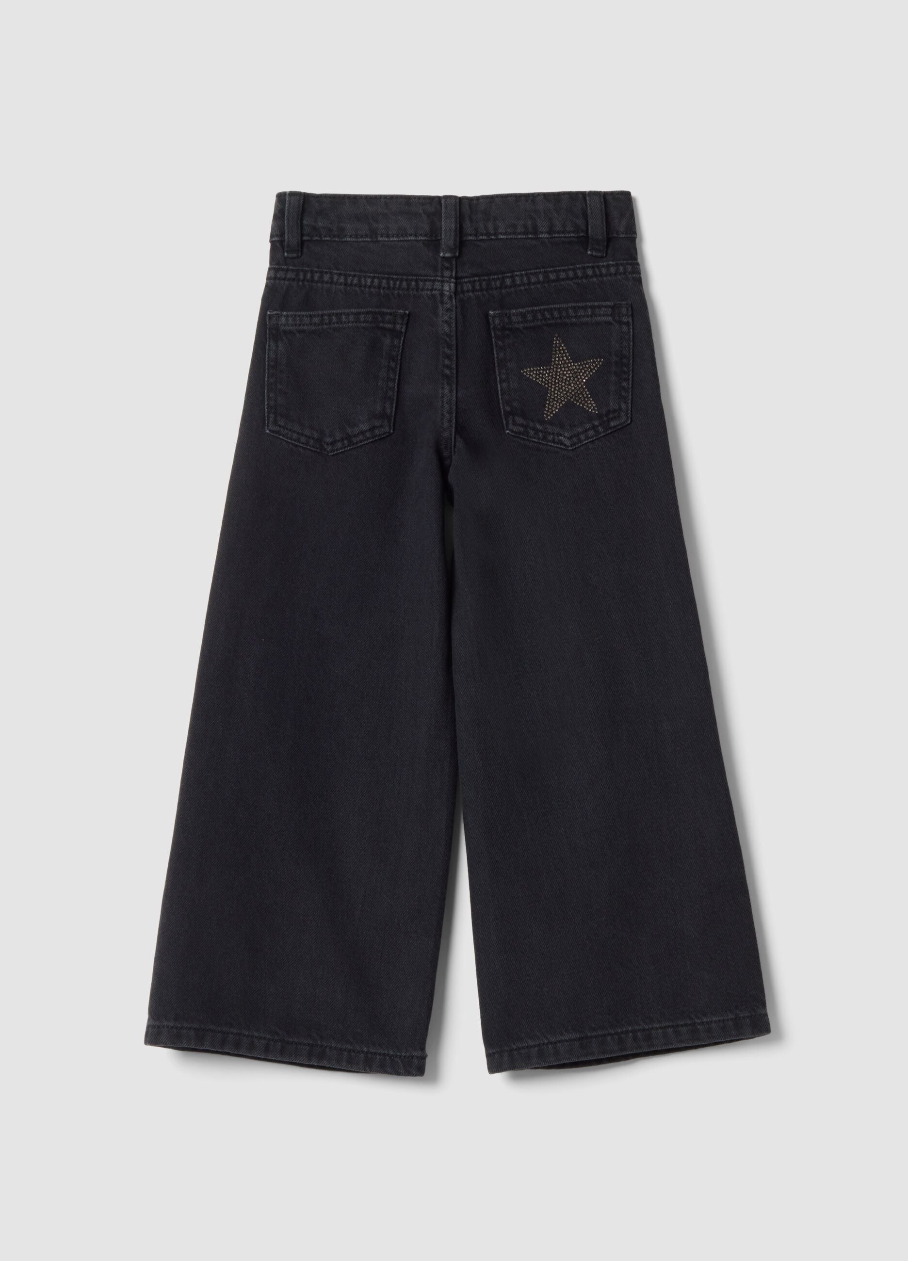 Jeans blu wide leg in puro cotone con stelle