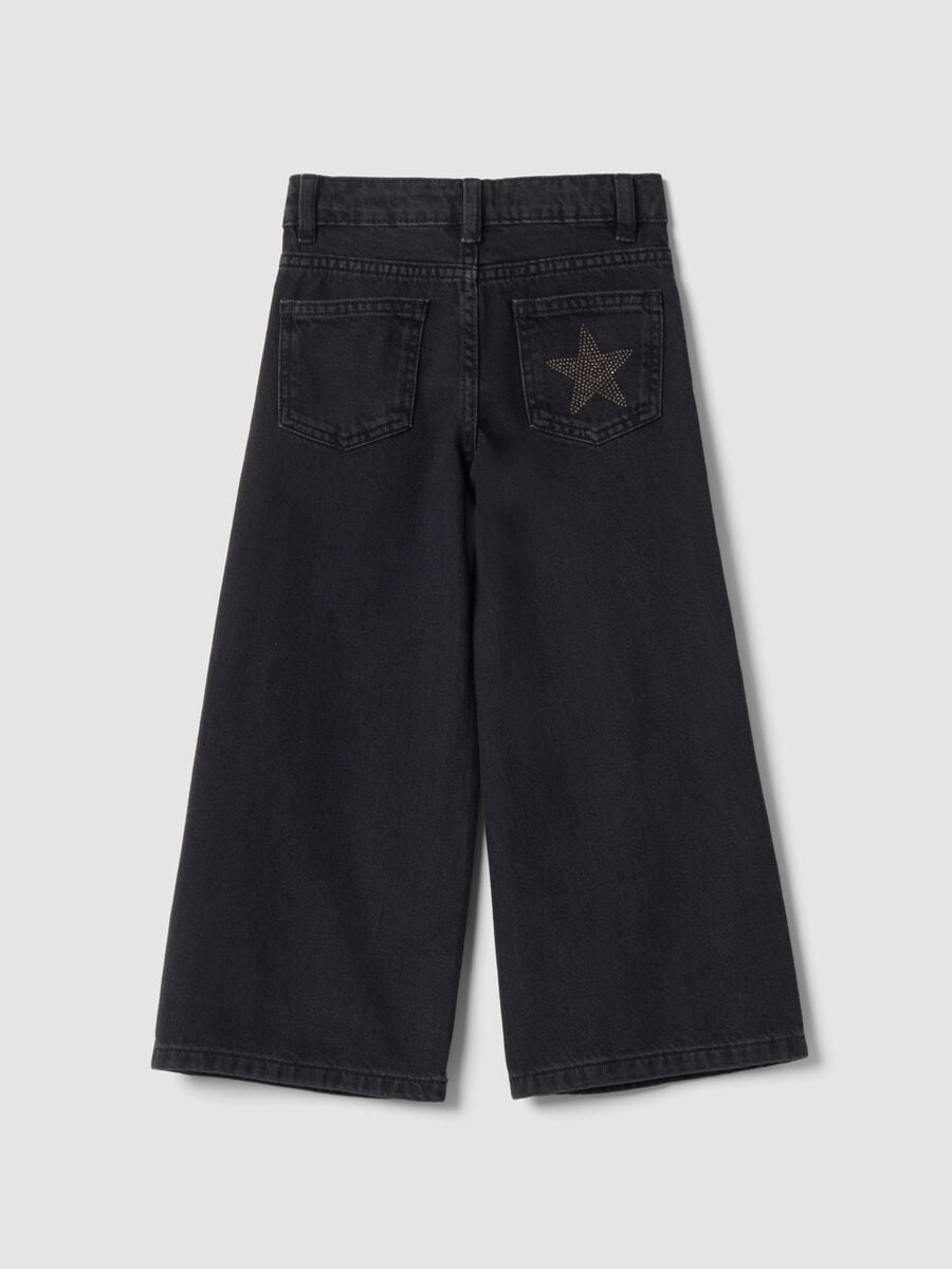 Jeans blu wide leg in puro cotone con stelle_2