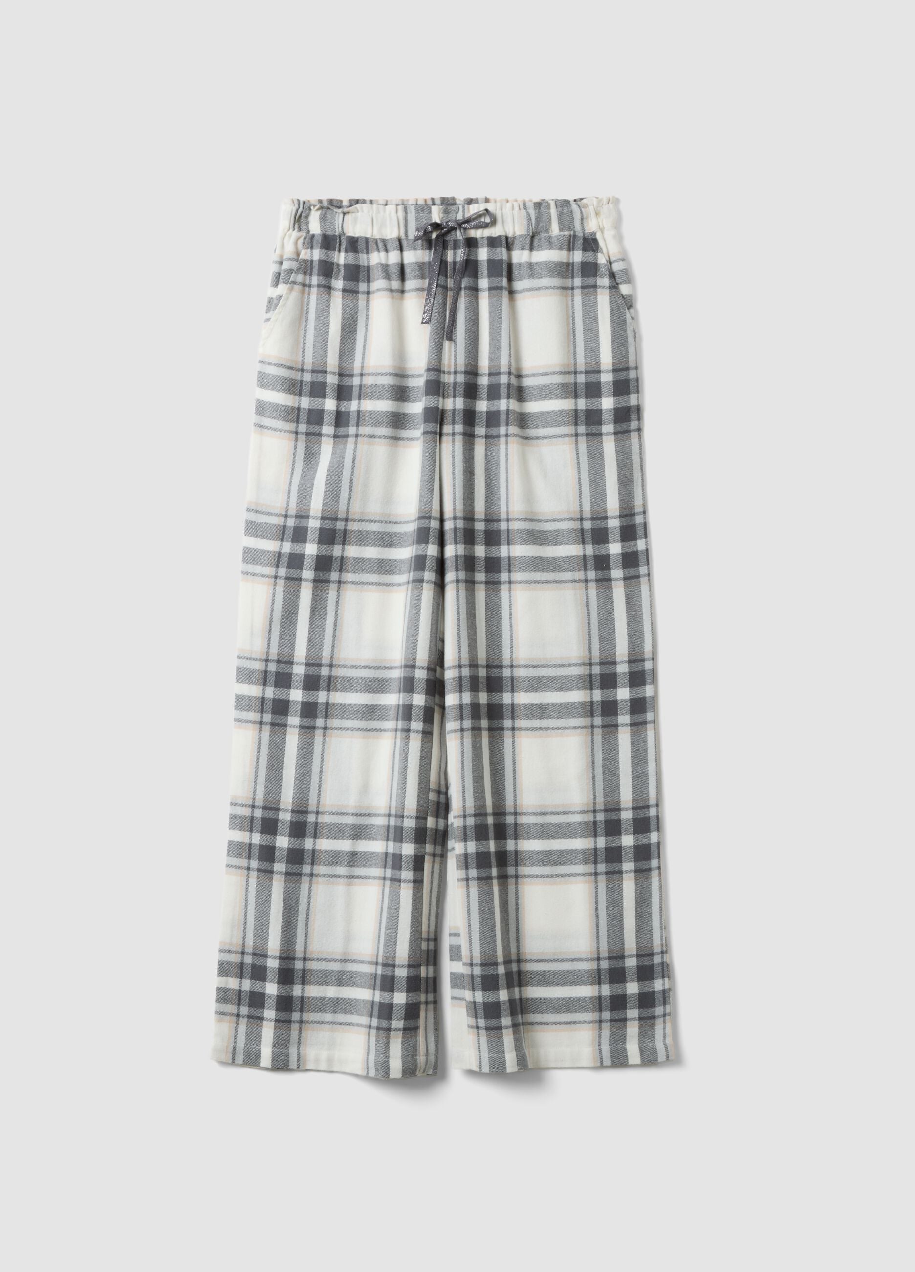White checked organic pure cotton flannel pyjama bottoms
