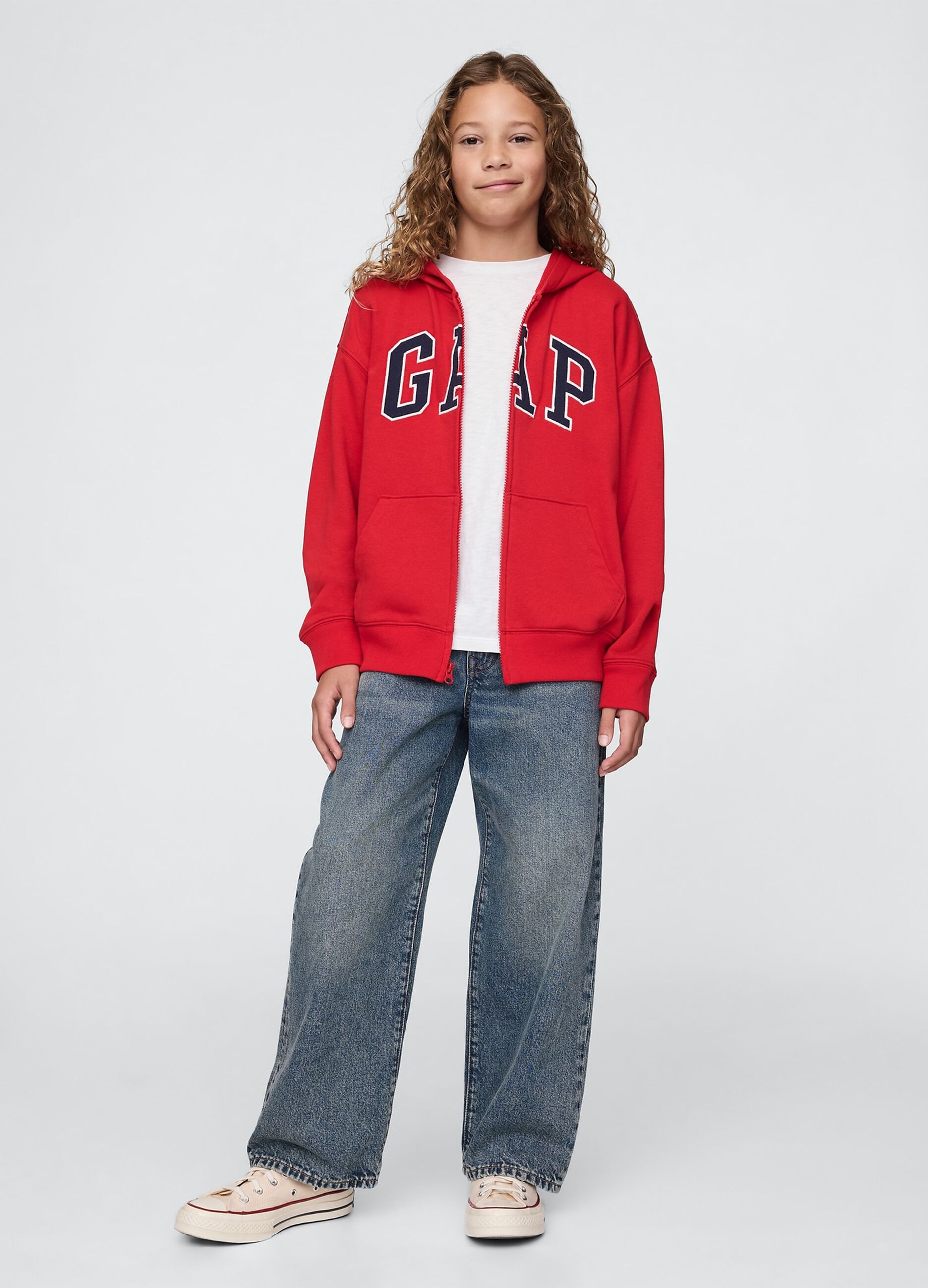 Red hoodie with GAP logo