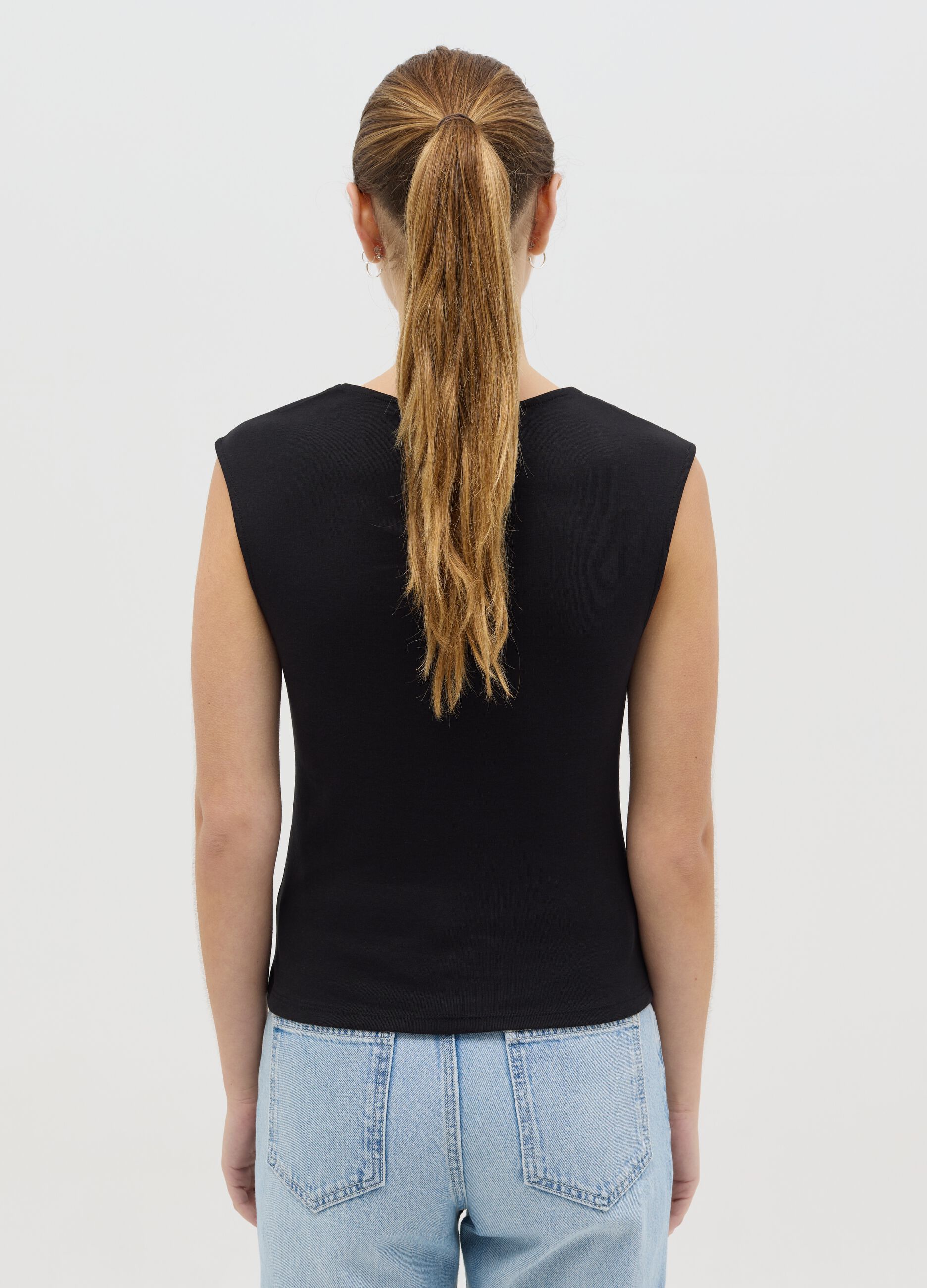 Black tank top with square neckline