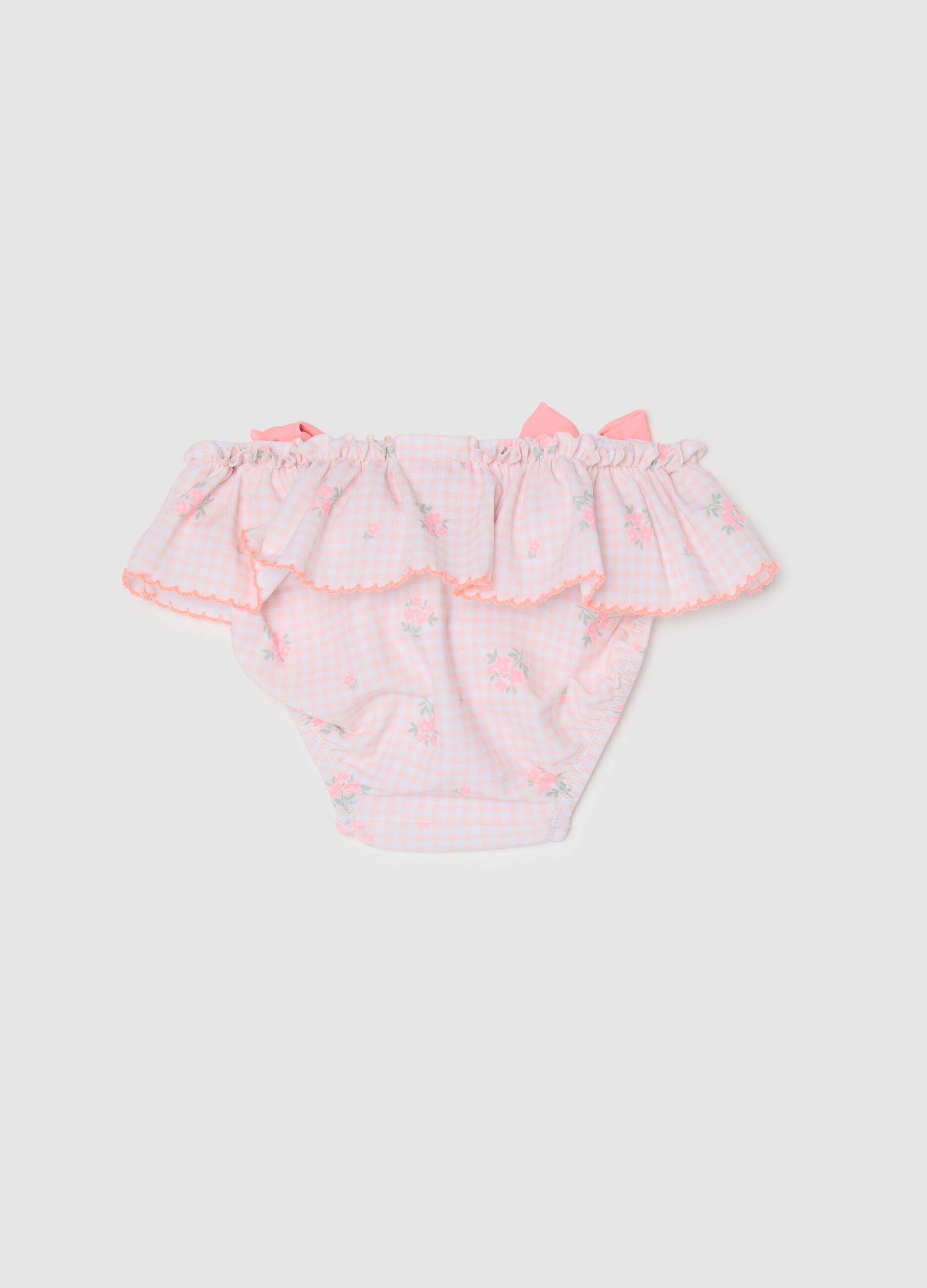 Costume da bagno da bambina in misto elasticizzato multicolor con balze e fiocchi