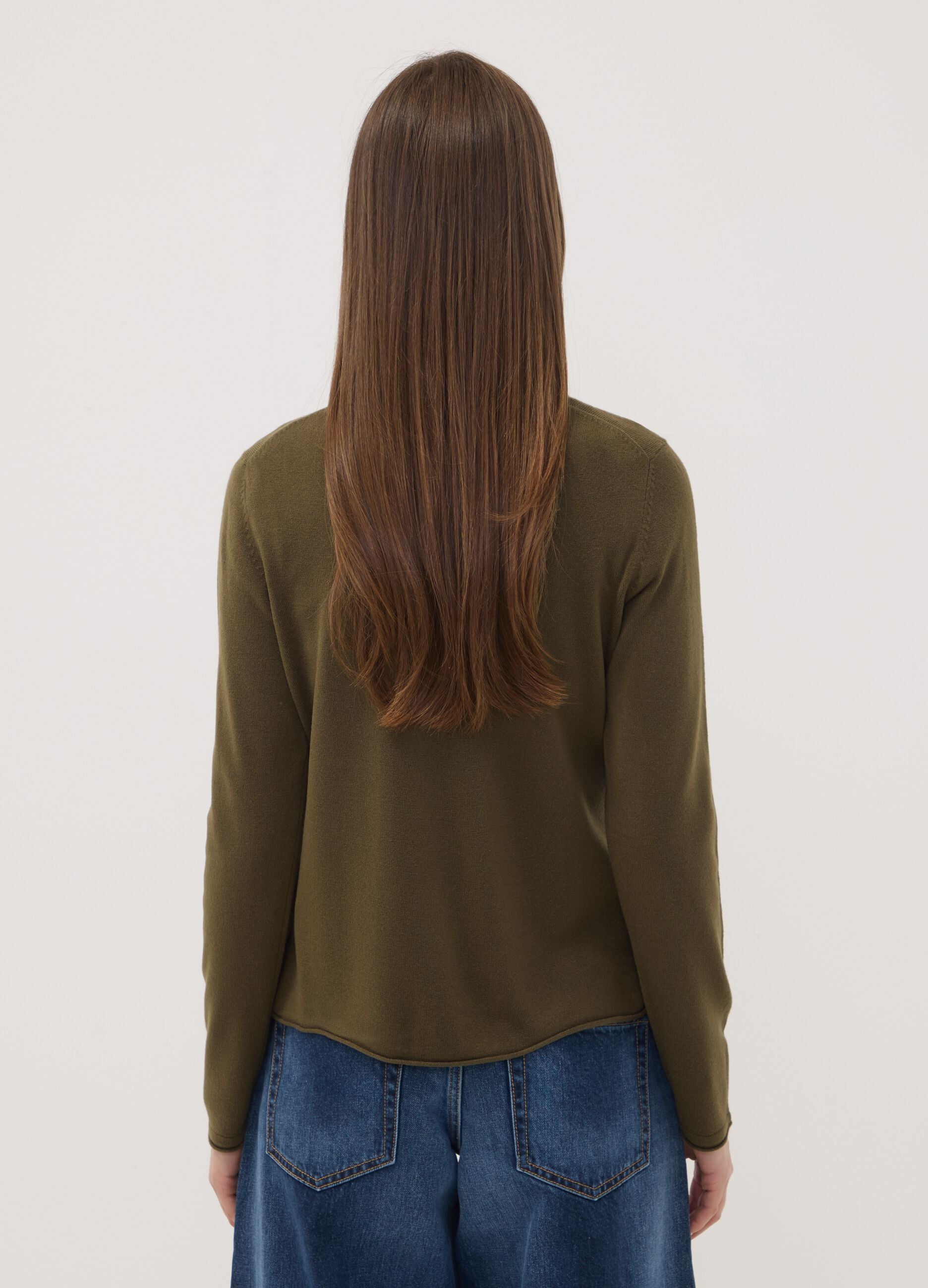 Green fitted long-sleeve crew-neck top