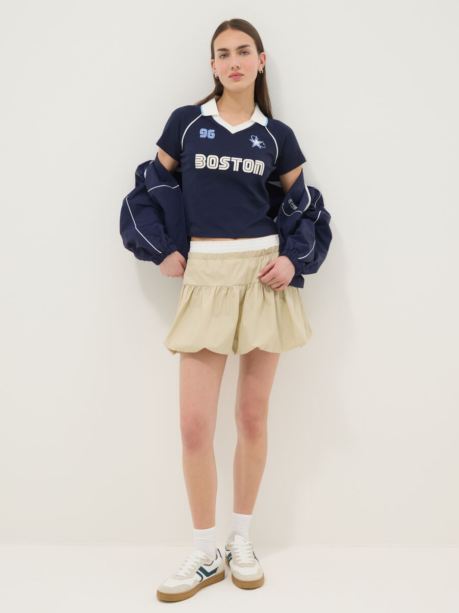 Gonna in puro cotone beige regular fit con design arricciato_0