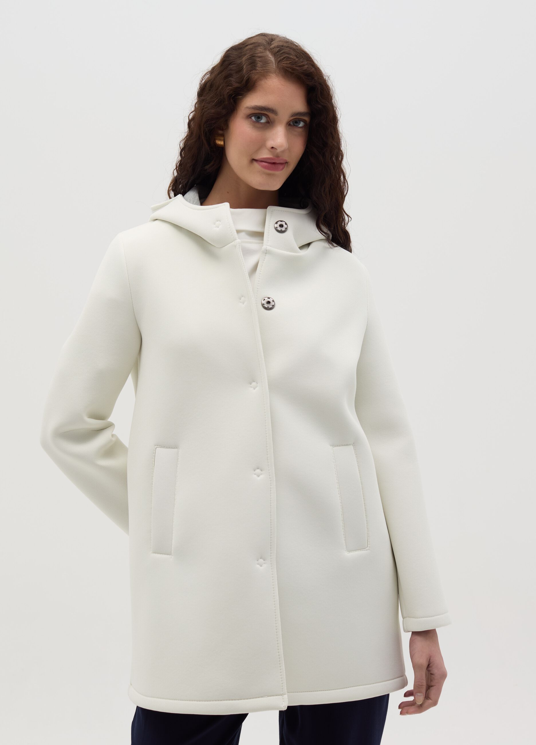 Long jacket with buttons and hood