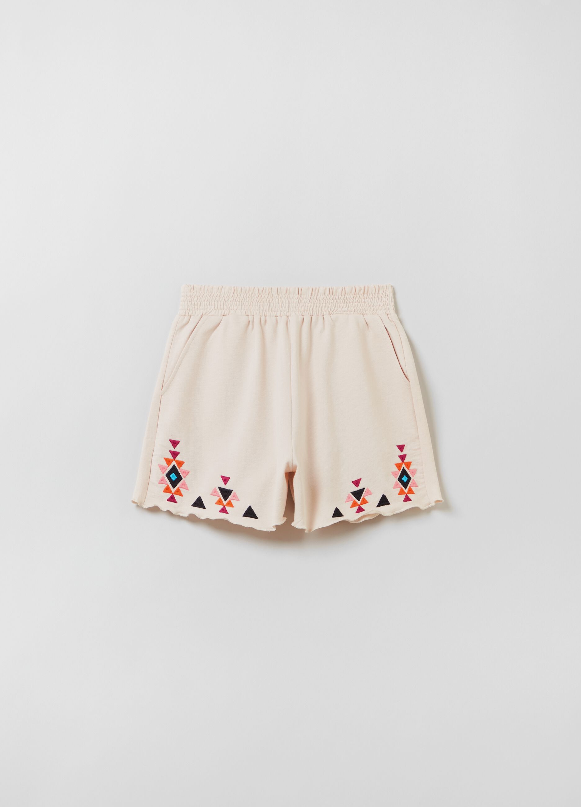 Shorts in French Terry con ricami ikat_0