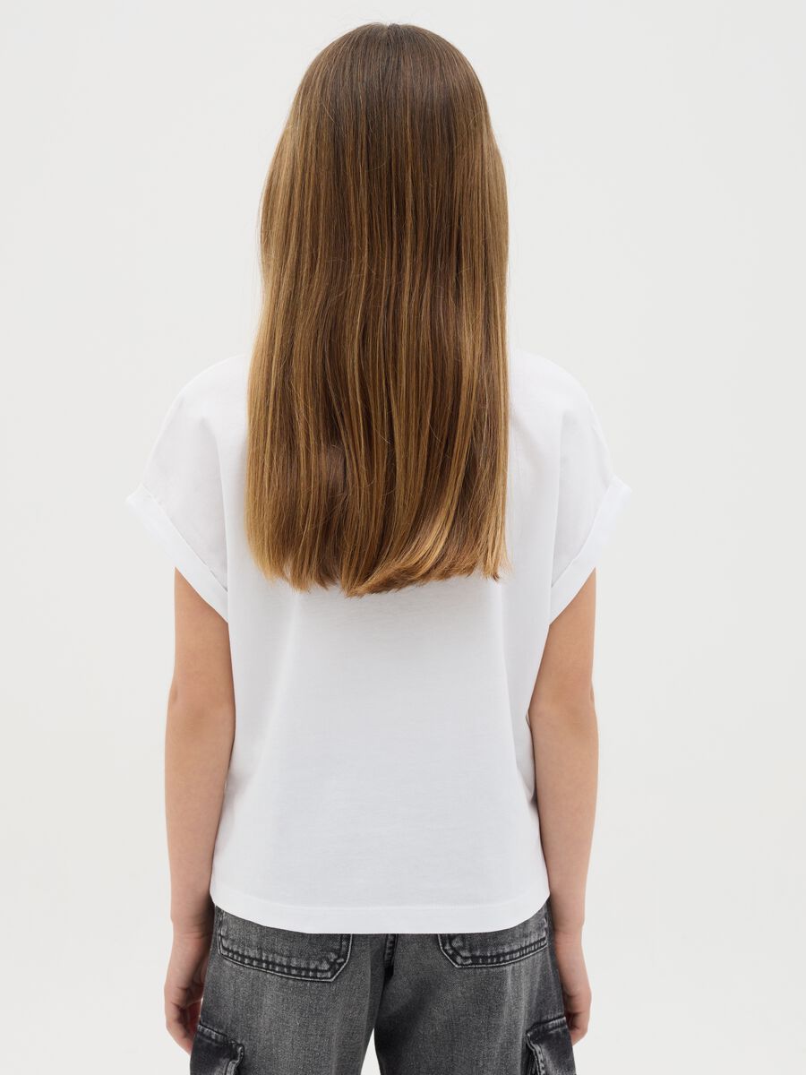 T-shirt da ragazza in puro cotone bianca regular fit con stampa_2