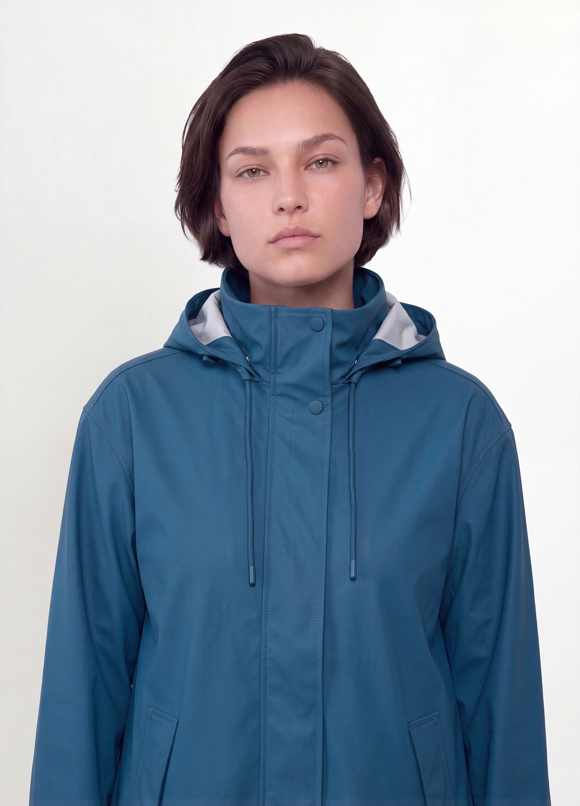 Blue hooded rain jacket with zip, regular fit