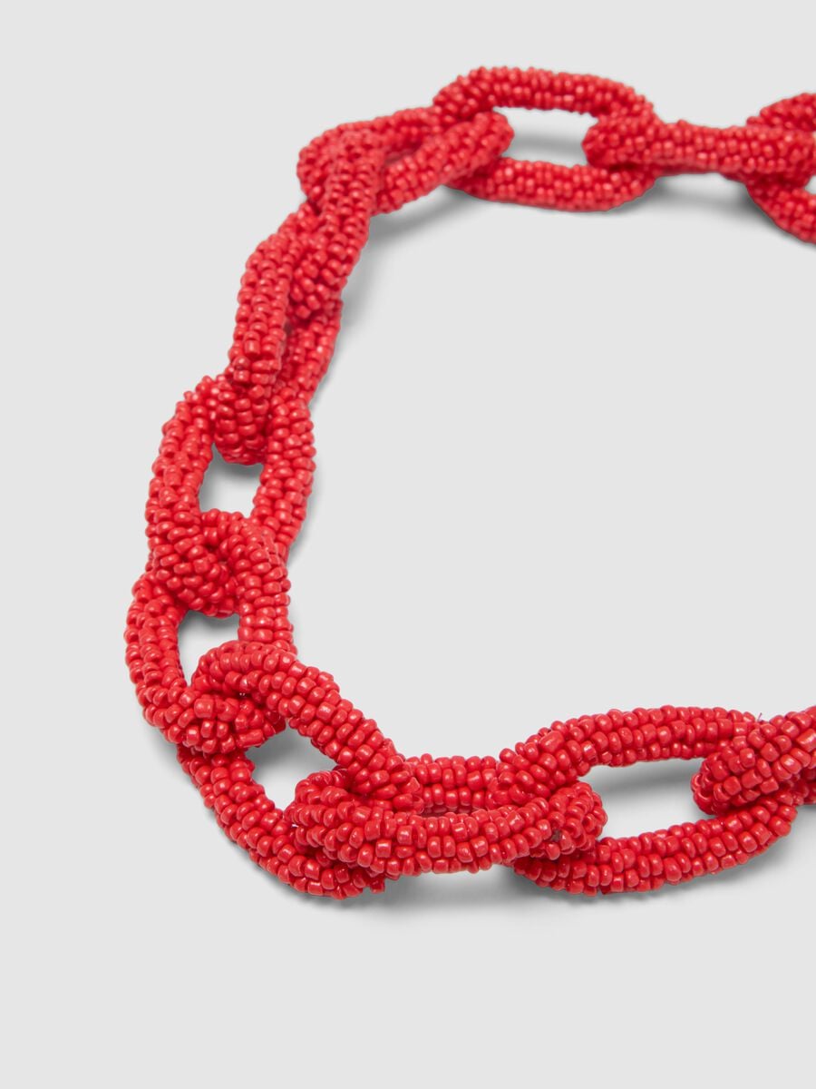 Red Glass Necklace with Braided Texture_3