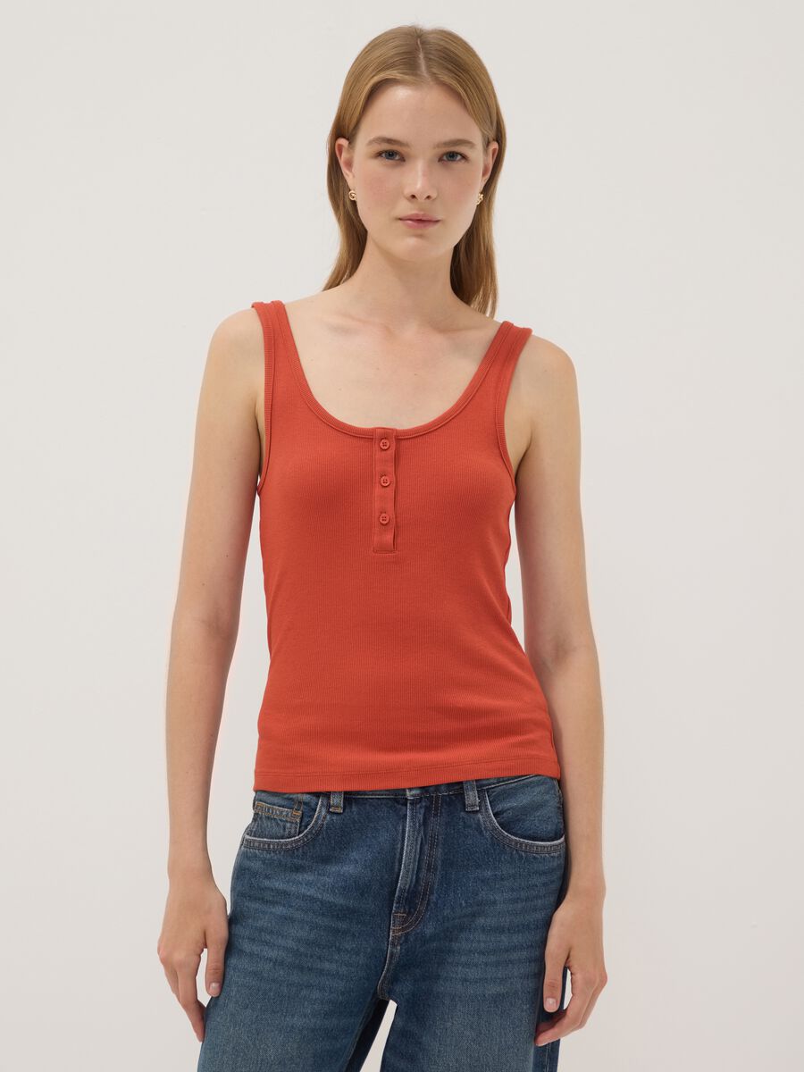 Tank top rosso in cotone elasticizzato con bottoni regular fit_0