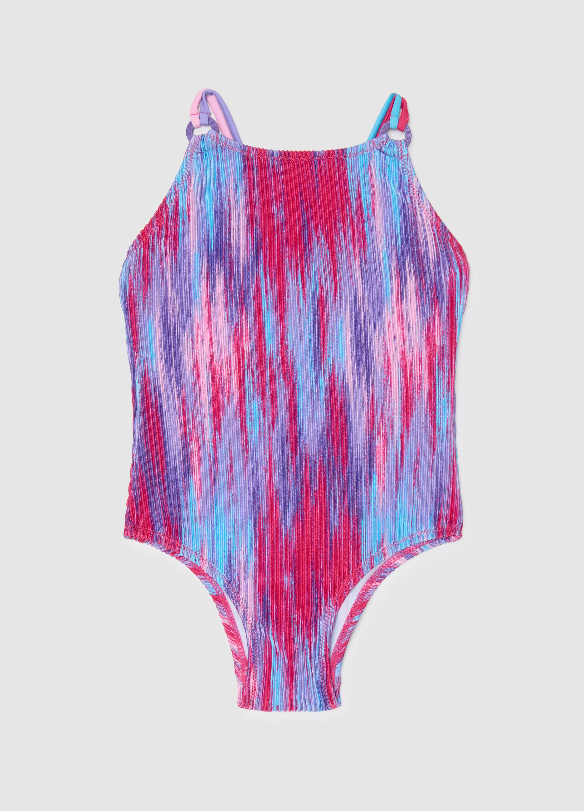 Costume intero da bambina in tessuto multicolor