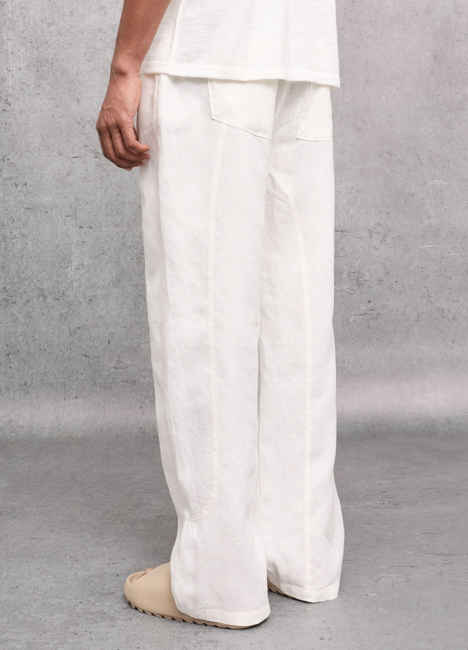 100% Linen Wide-Leg Trousers White