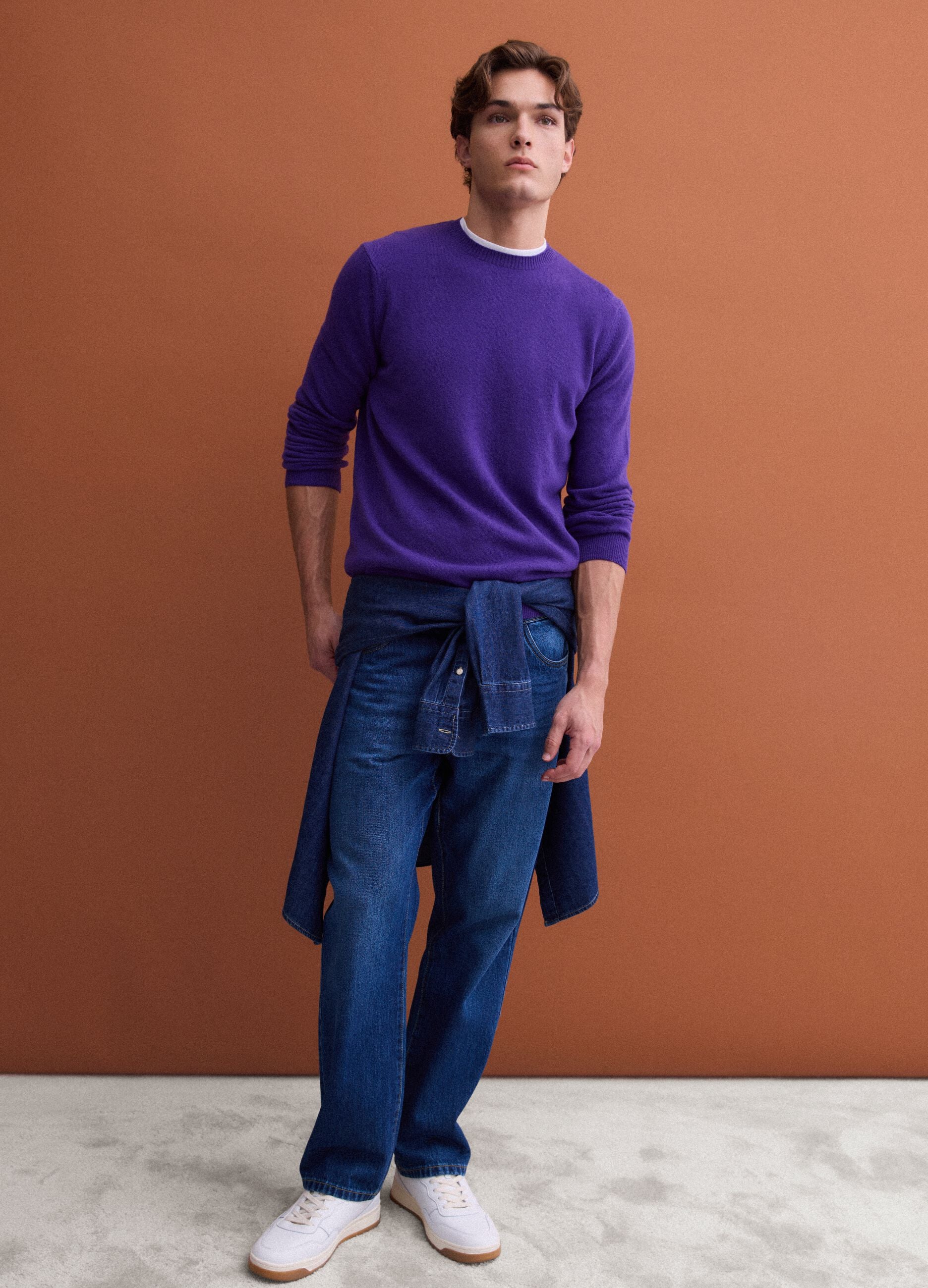 Purple pure wool crew-neck jumper, regular fit