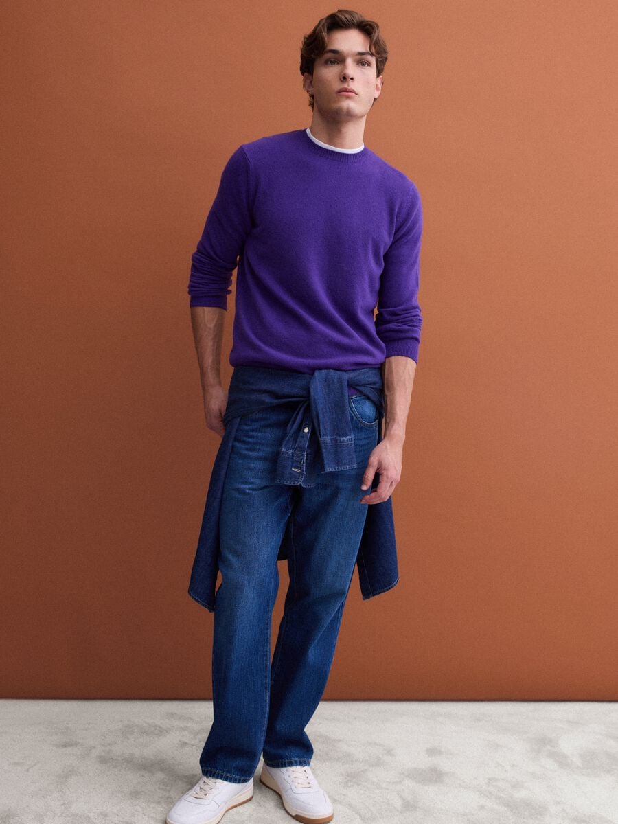 Pullover viola in pura lana a girocollo regular fit_1