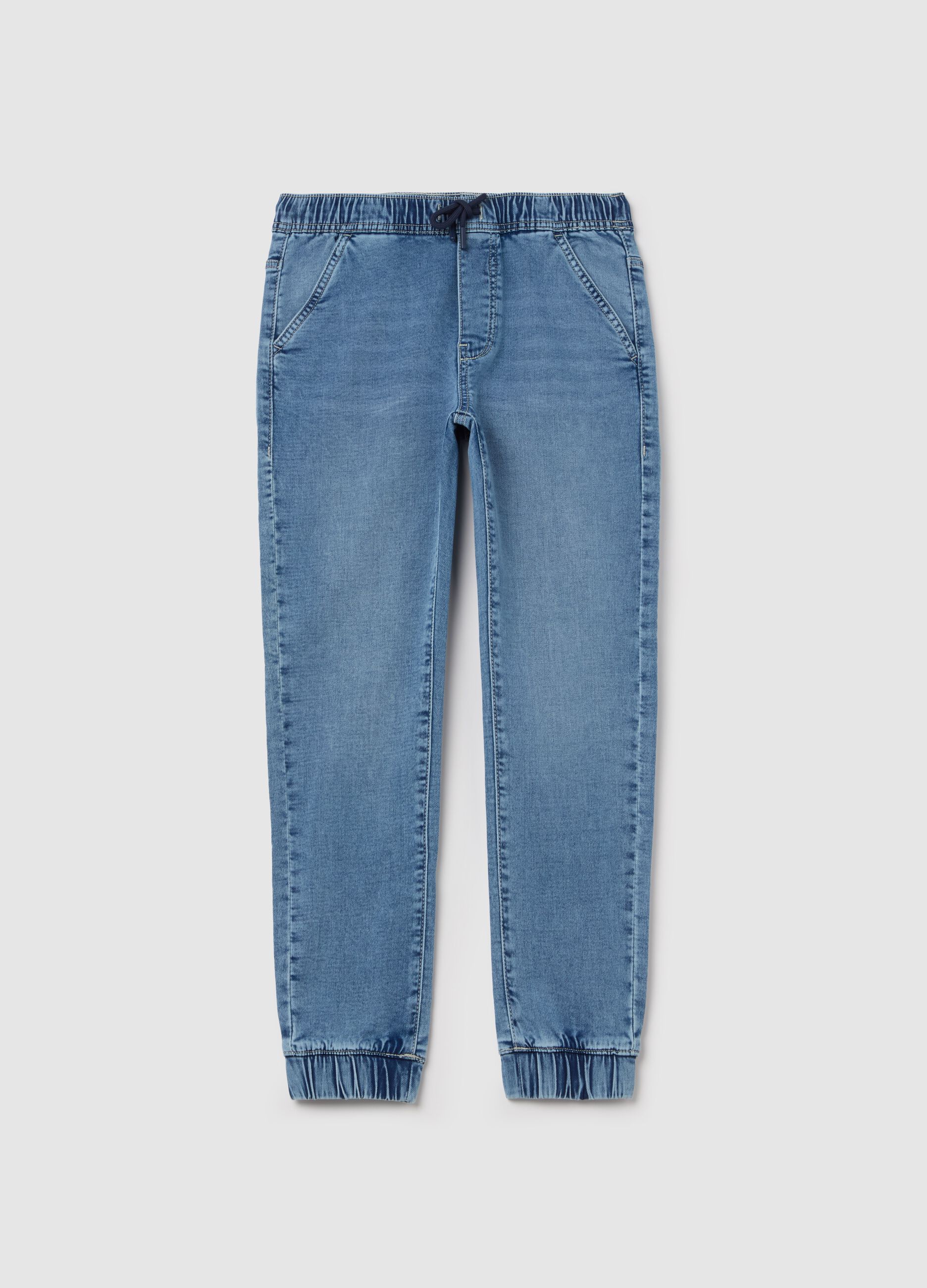 Joggers in denim con coulisse 