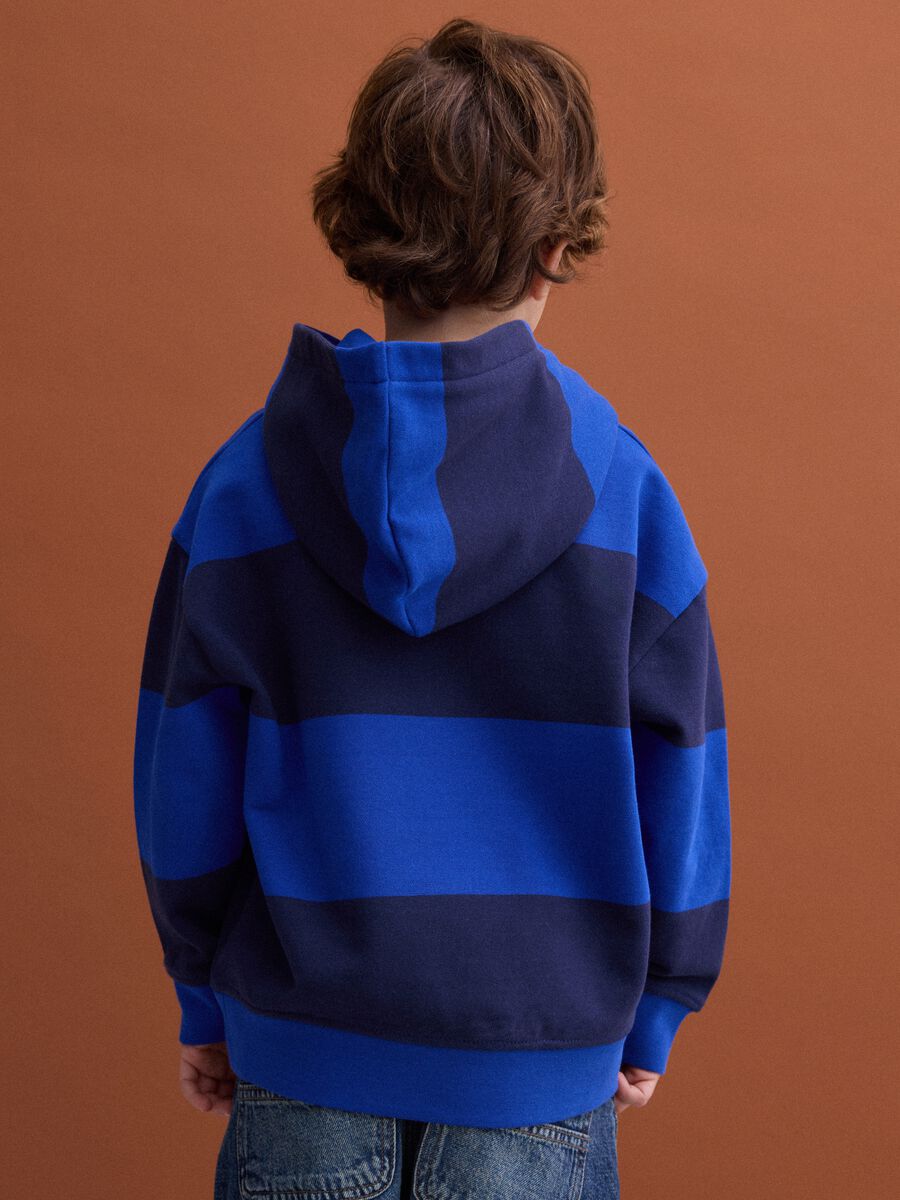 Felpa blu navy con cappuccio in puro cotone over fit a righe_2