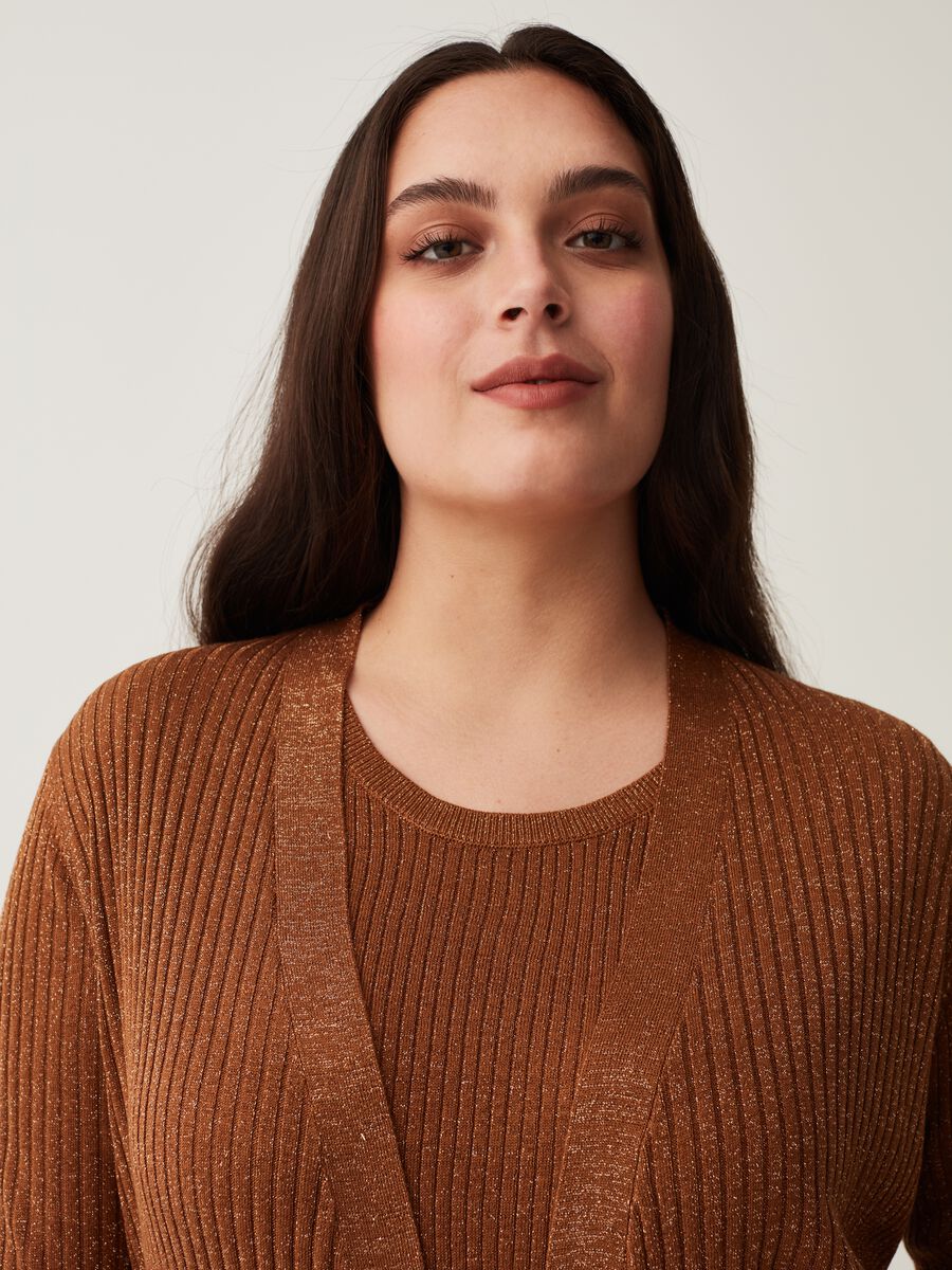Cardigan lungo a coste piatte in lurex Curvy_1
