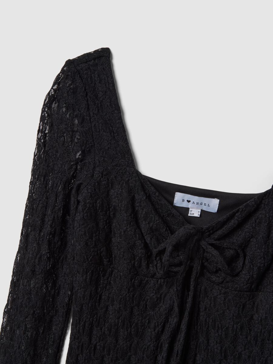 Vestito in pizzo nero regular fit con scollo quadrato_5