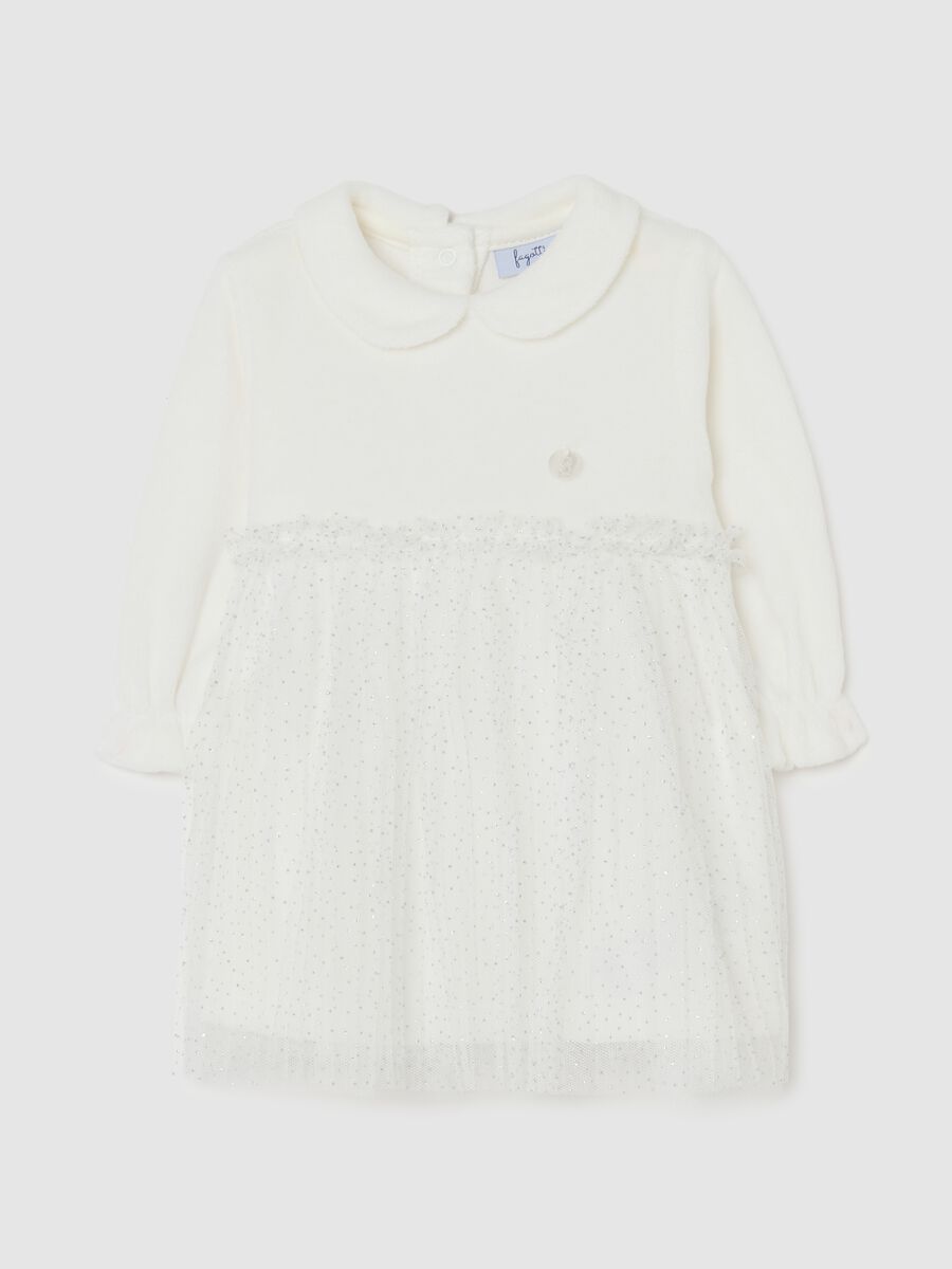 Infant dress in white cotton blend regular fit with glitter_0