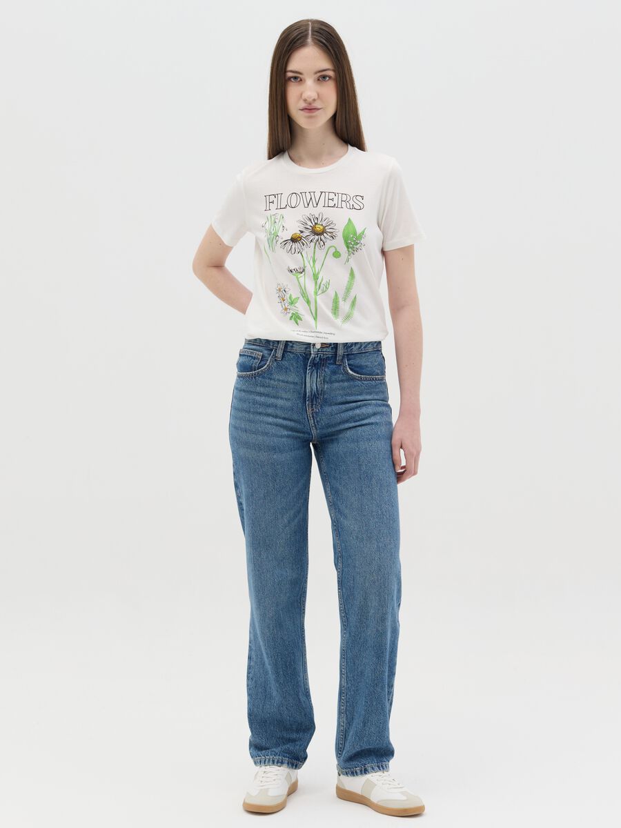 White cotton T-shirt with flowers print_1