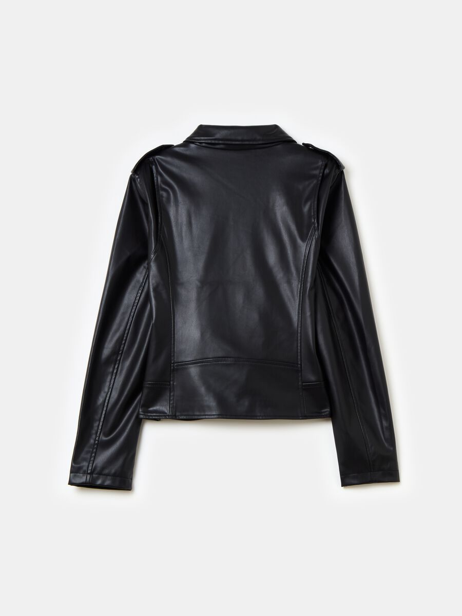 Glossy-effect biker jacket with zip_1