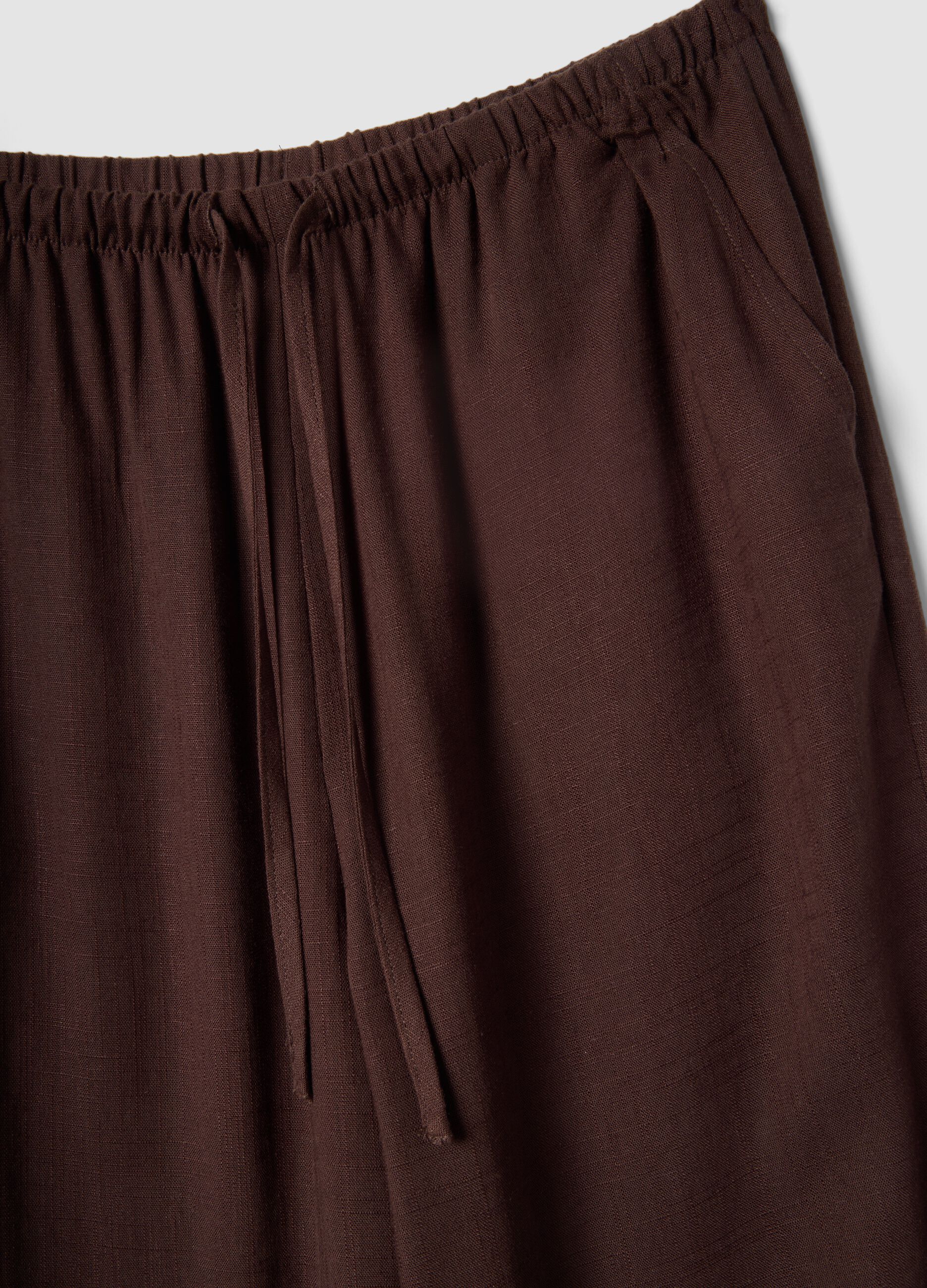 Brown viscose and linen blend joggers &ndash; relaxed fit