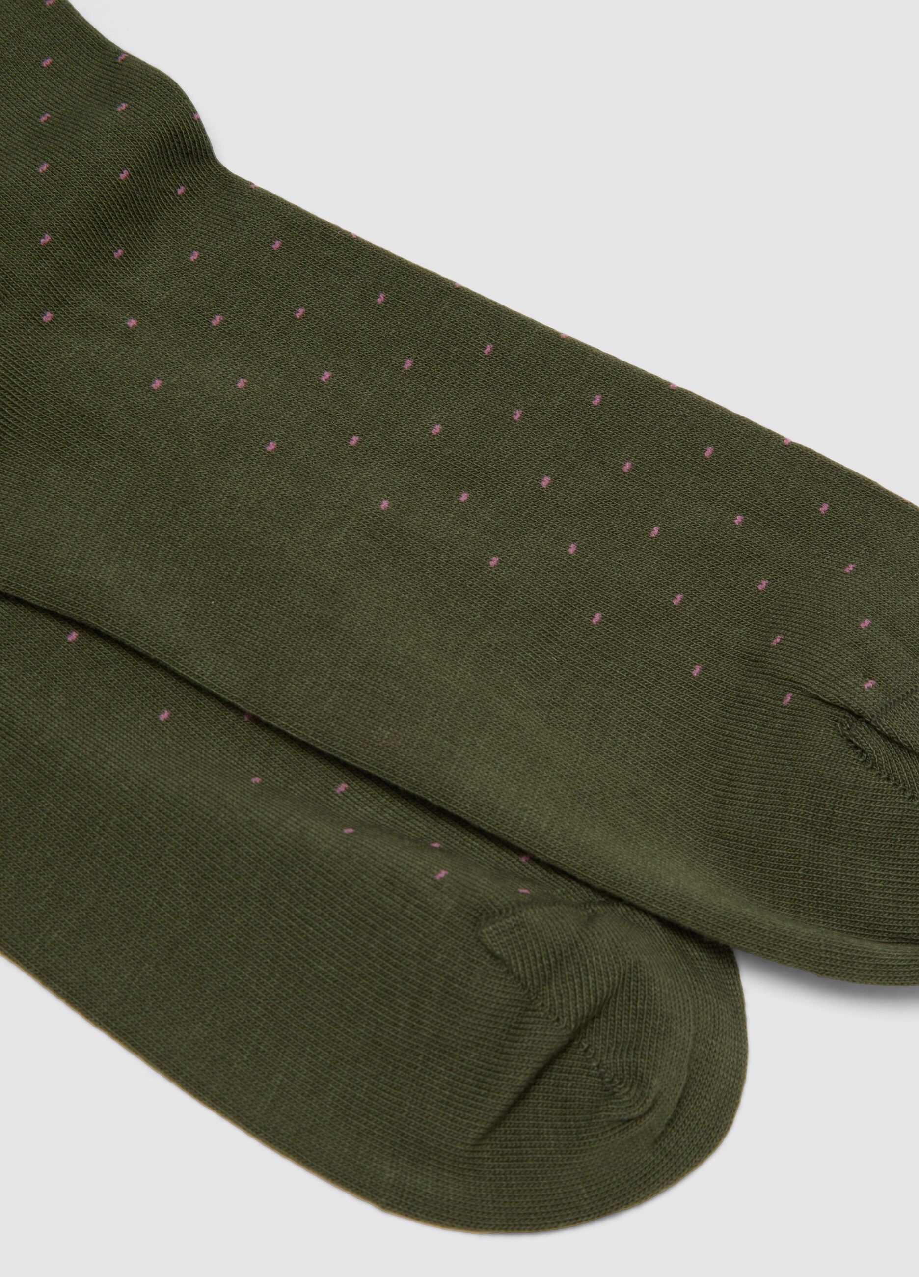 Men&rsquo;s green stretch-cotton long socks with polka dots