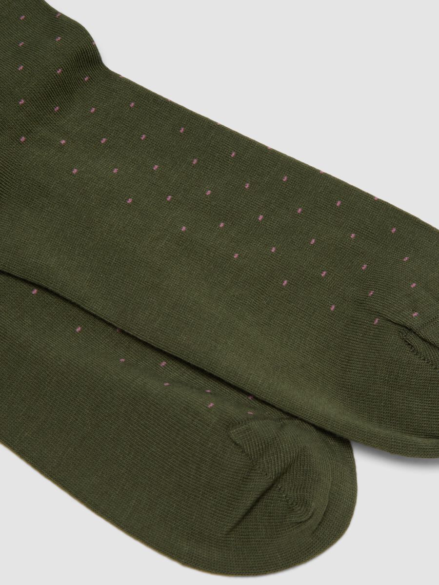 Men&rsquo;s green stretch-cotton long socks with polka dots_1