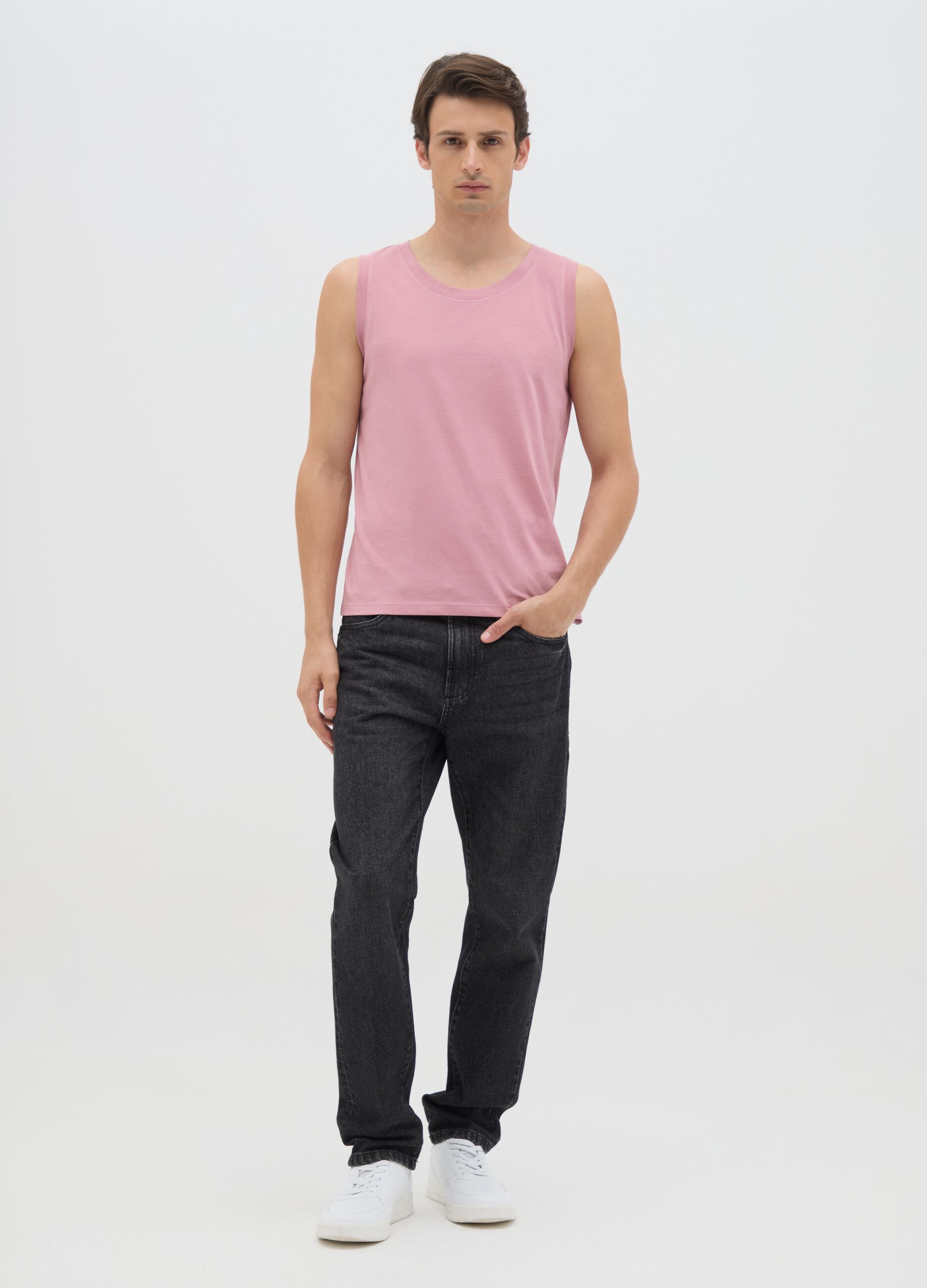 Canotta basic da uomo in puro cotone rosa regular fit
