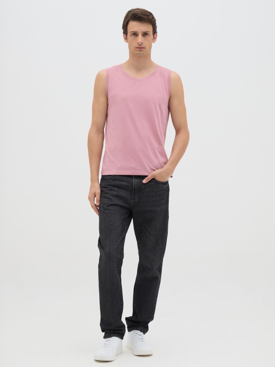 Men's basic pink cotton tank top - regular fit_1