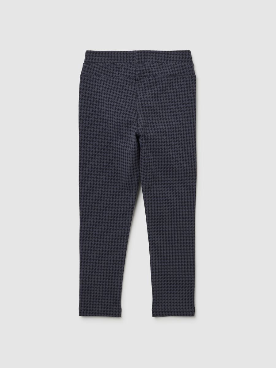 Girl's Blue Cotton Blend Leggings with Houndstooth Pattern_3