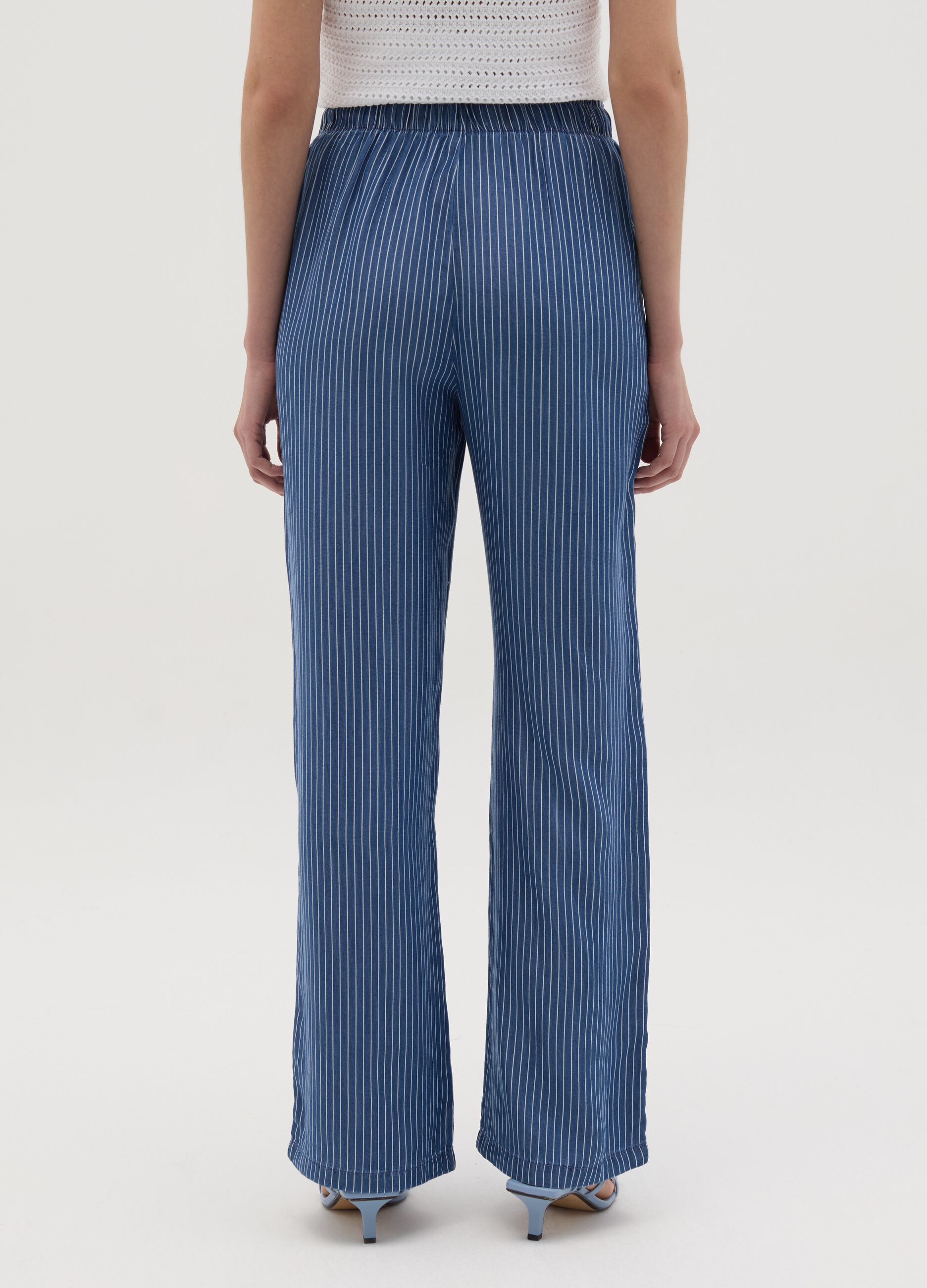 Denim-effect wide-leg fluid joggers