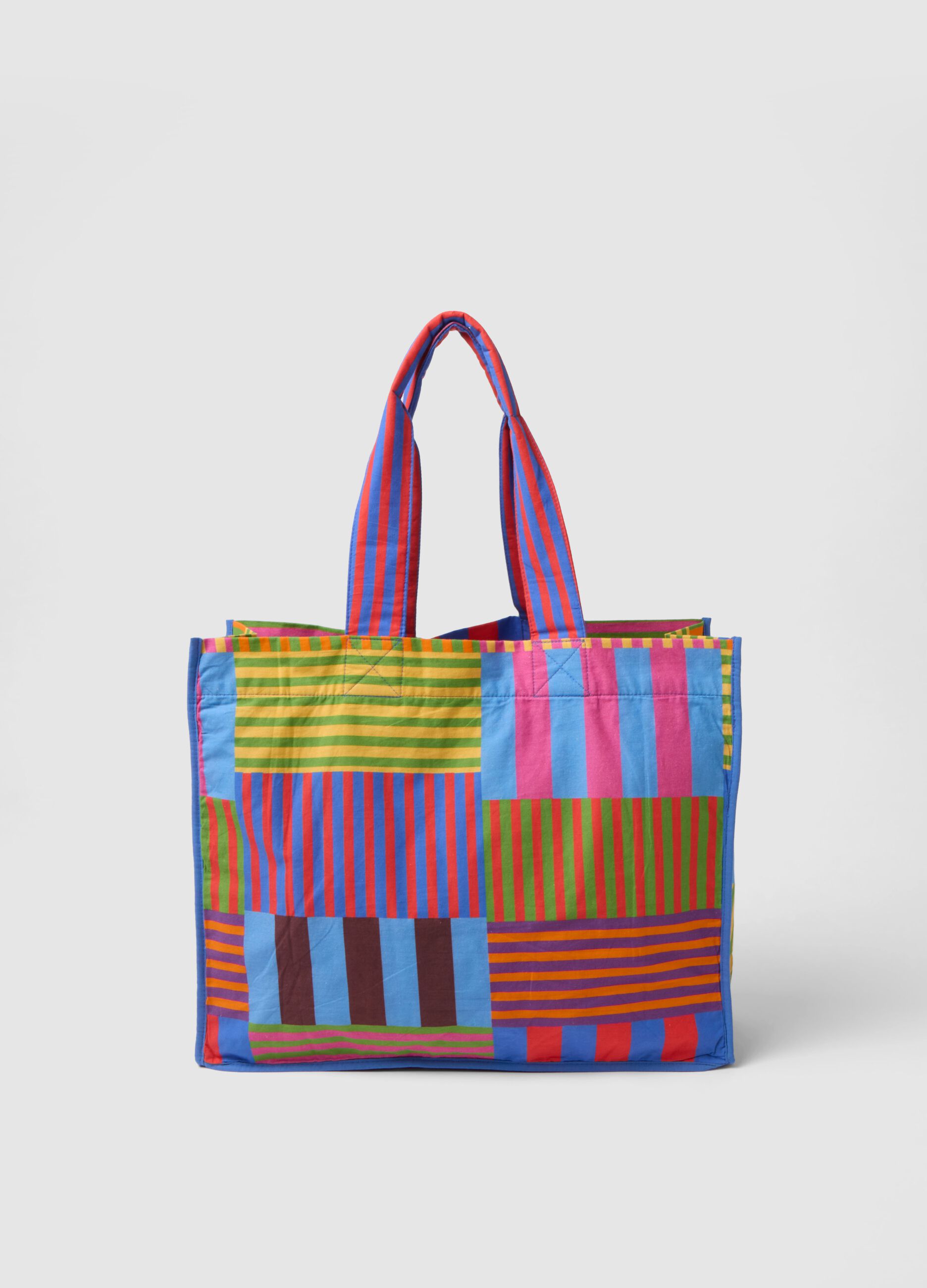 Multicolour striped pure cotton shopper bag