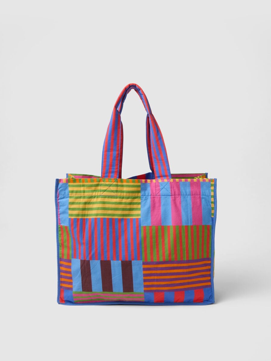 Borsa shopper in puro cotone a righe multicolor_2