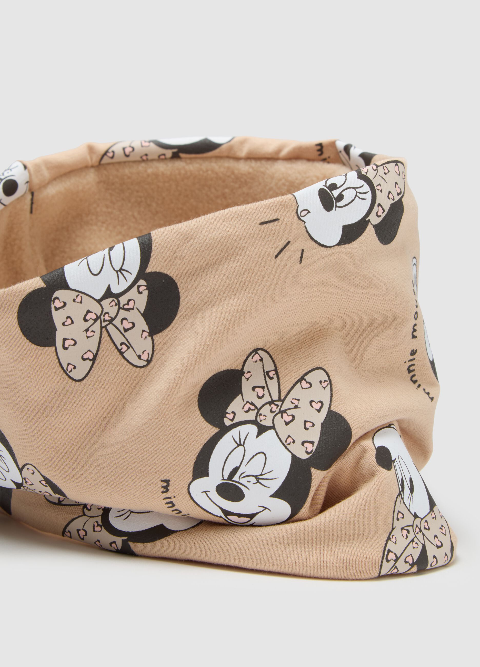 Foulard da neonata in cotone elasticizzato beige con stampa Minnie