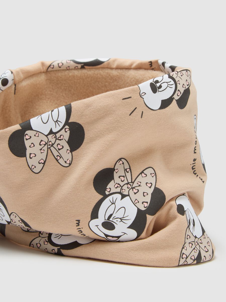 Foulard da neonata in cotone elasticizzato beige con stampa Minnie_2