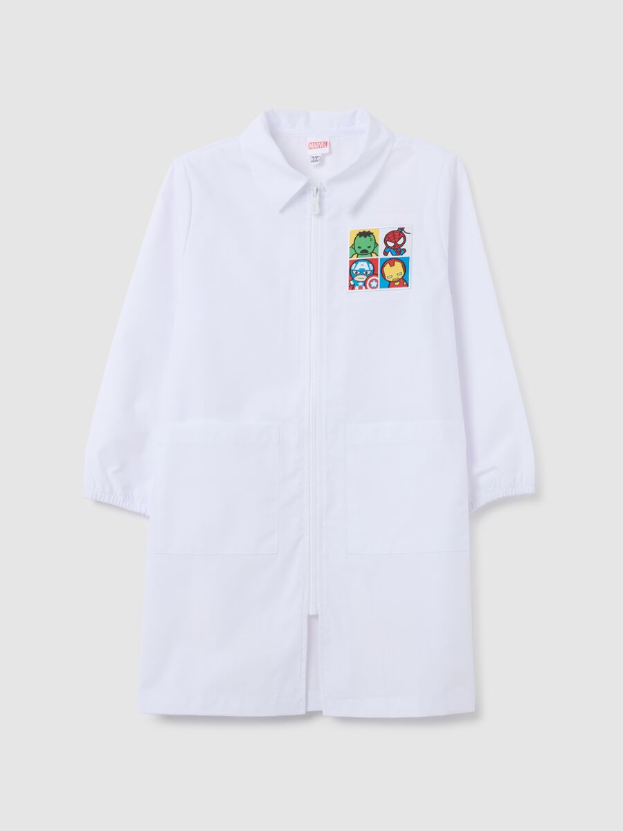 Kids school lab coat in white cotton blend with Avengers print_0