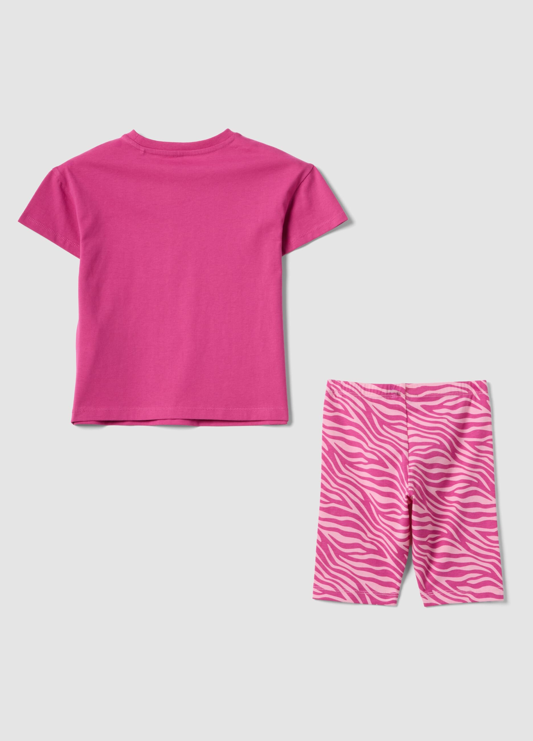 Pink pure cotton set with T-shirt and cycling shorts leggings
