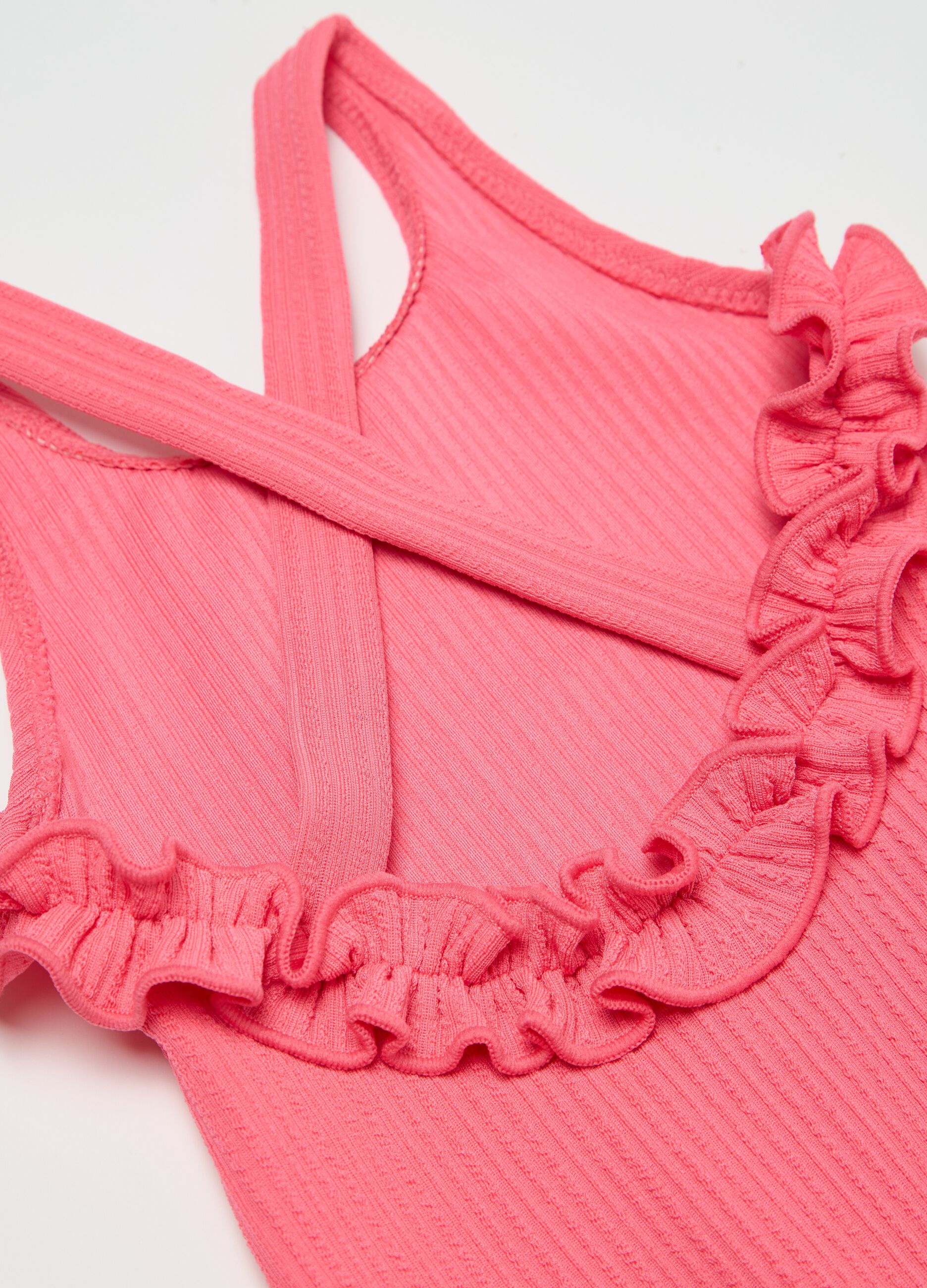 Pink One-Piece Swimsuit with Ruffled Details