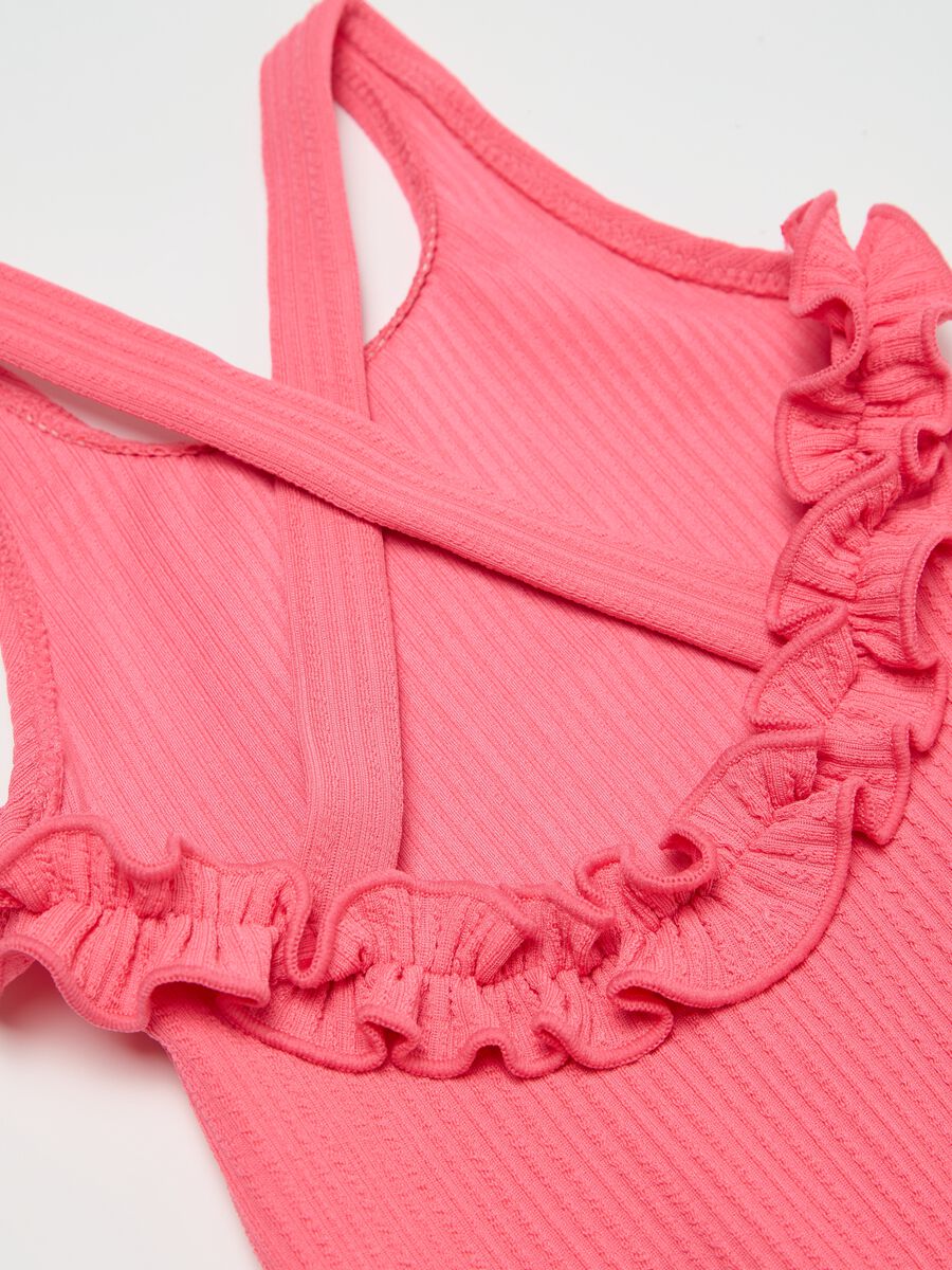 Pink One-Piece Swimsuit with Ruffled Details_2
