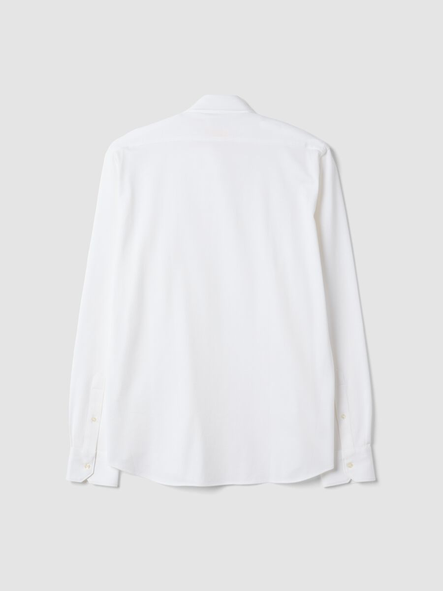 Camicia knit bianca in puro cotone con collo classico regular fit_1