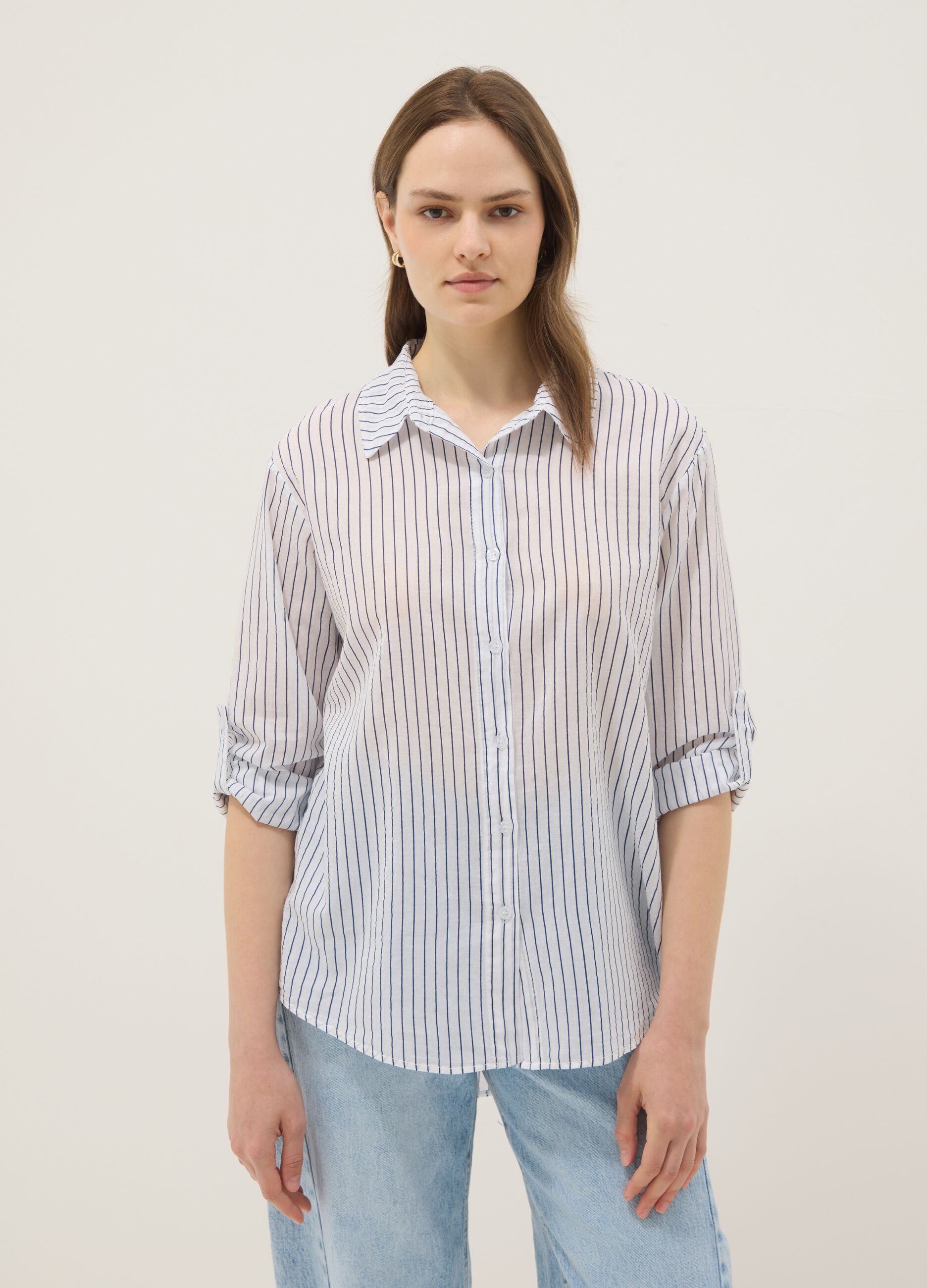 White striped pure cotton regular-fit shirt