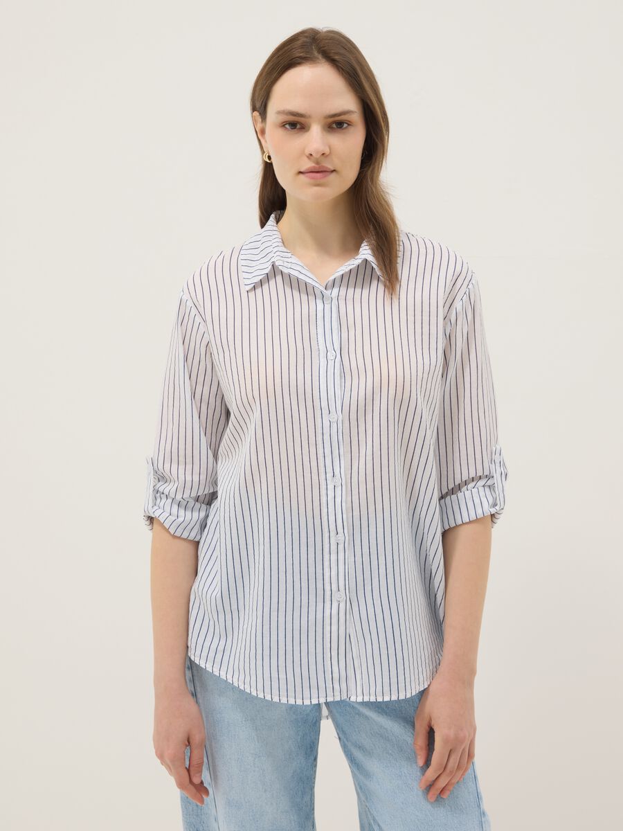 White striped pure cotton regular-fit shirt_0