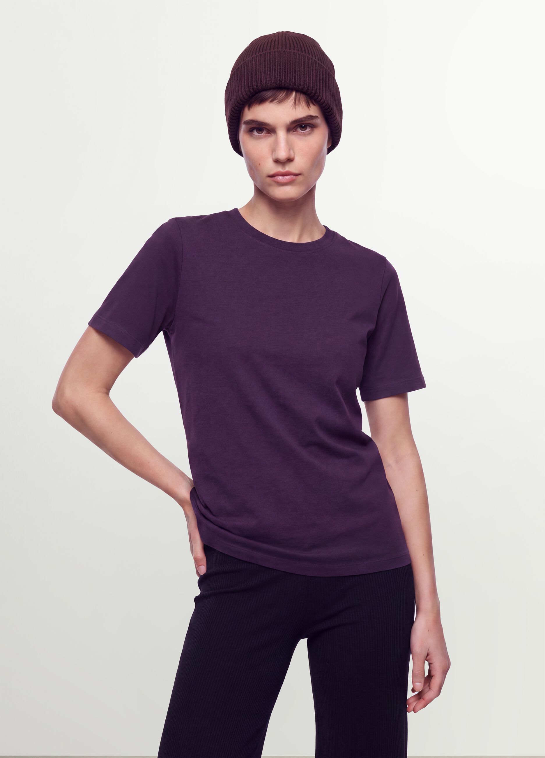 Purple organic cotton crew-neck T-shirt, regular fit
