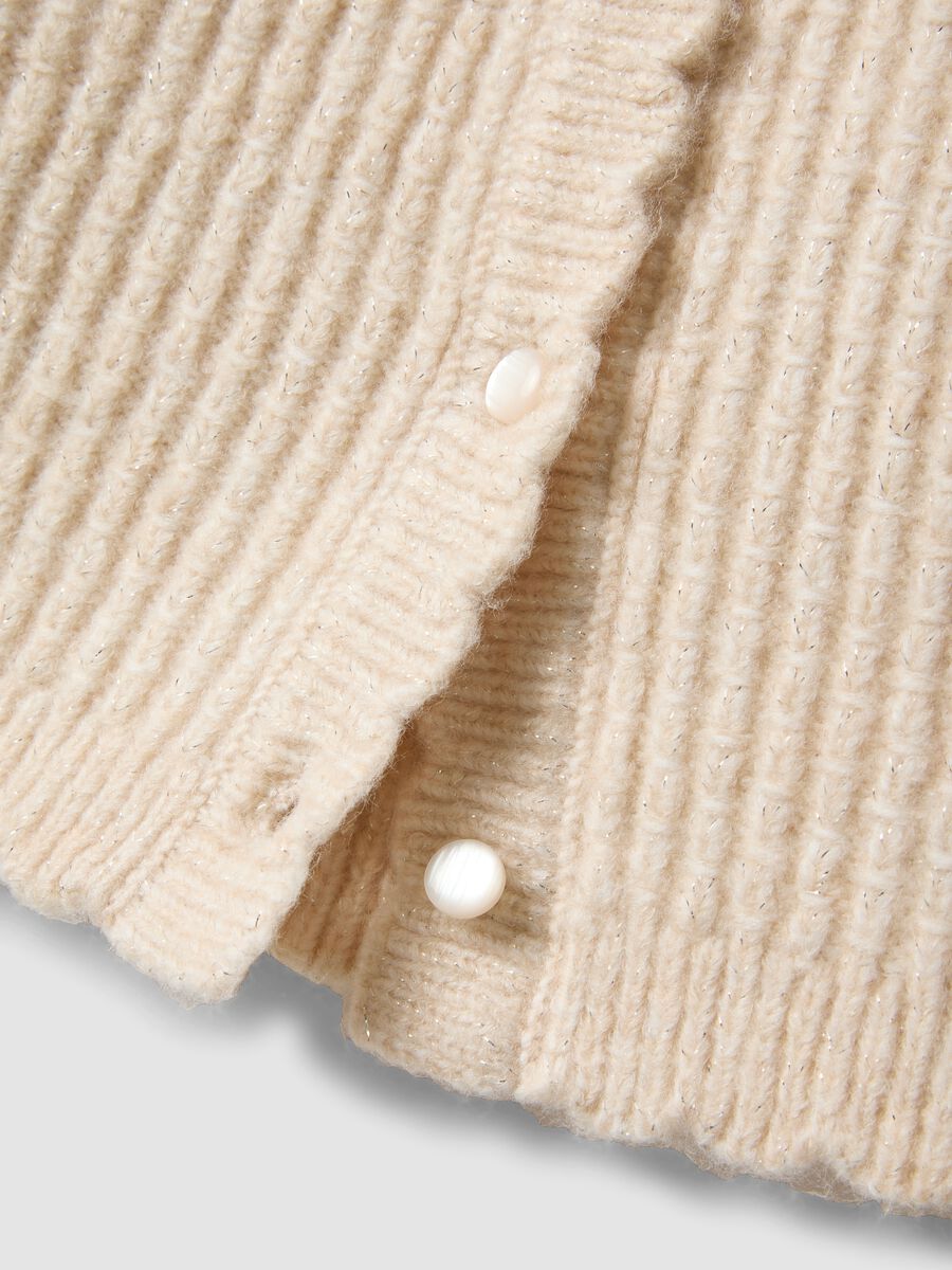 Beige knit crew-neck cardigan_3