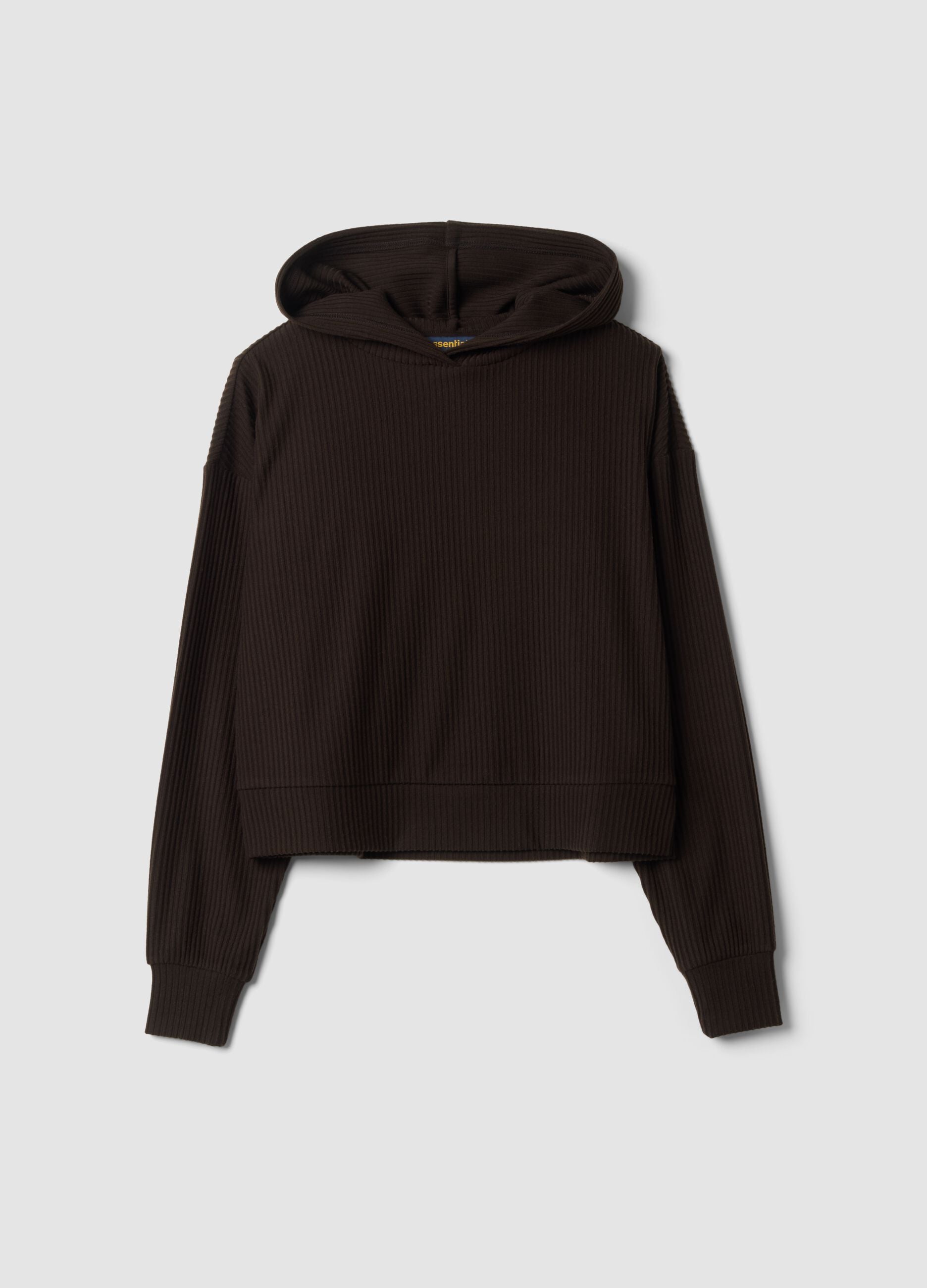 Brown ribbed stretch viscose hoodie, regular fit