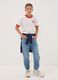 Blue denim jogger jeans in a cotton and viscose blend for boys_1